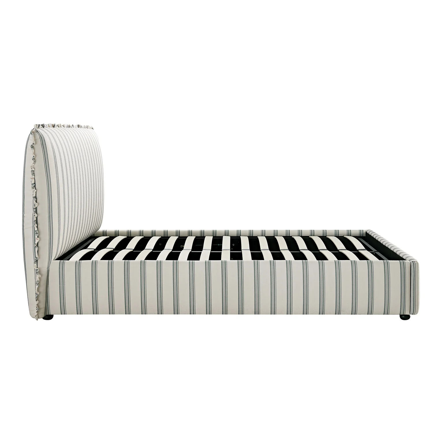 Celeste Upholstered Storage Bed with Ruffled Headboard, Laurel Green Stripe - Image 16