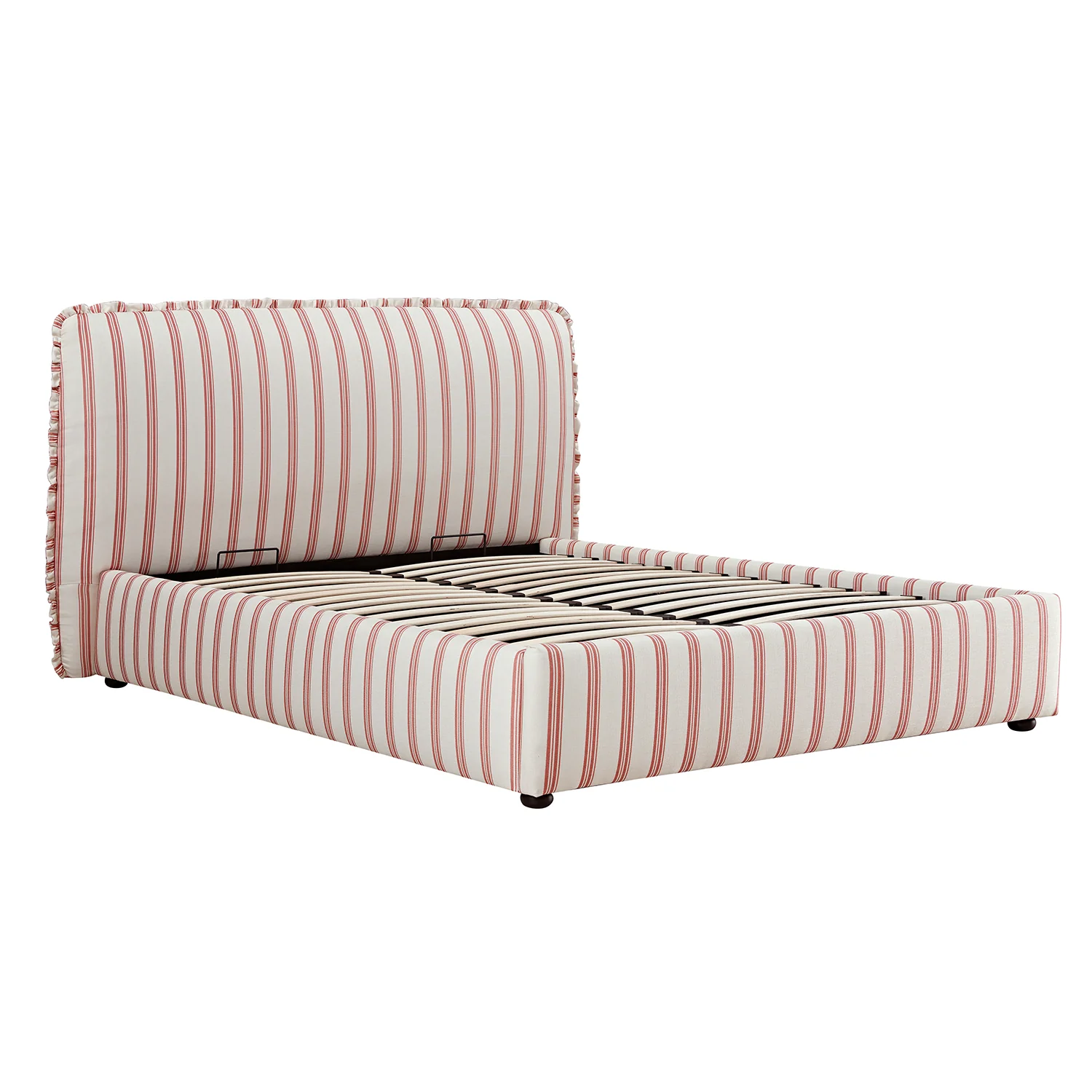 Celeste Upholstered Storage Bed with Ruffled Headboard, Peony Red Stripe - Image 11