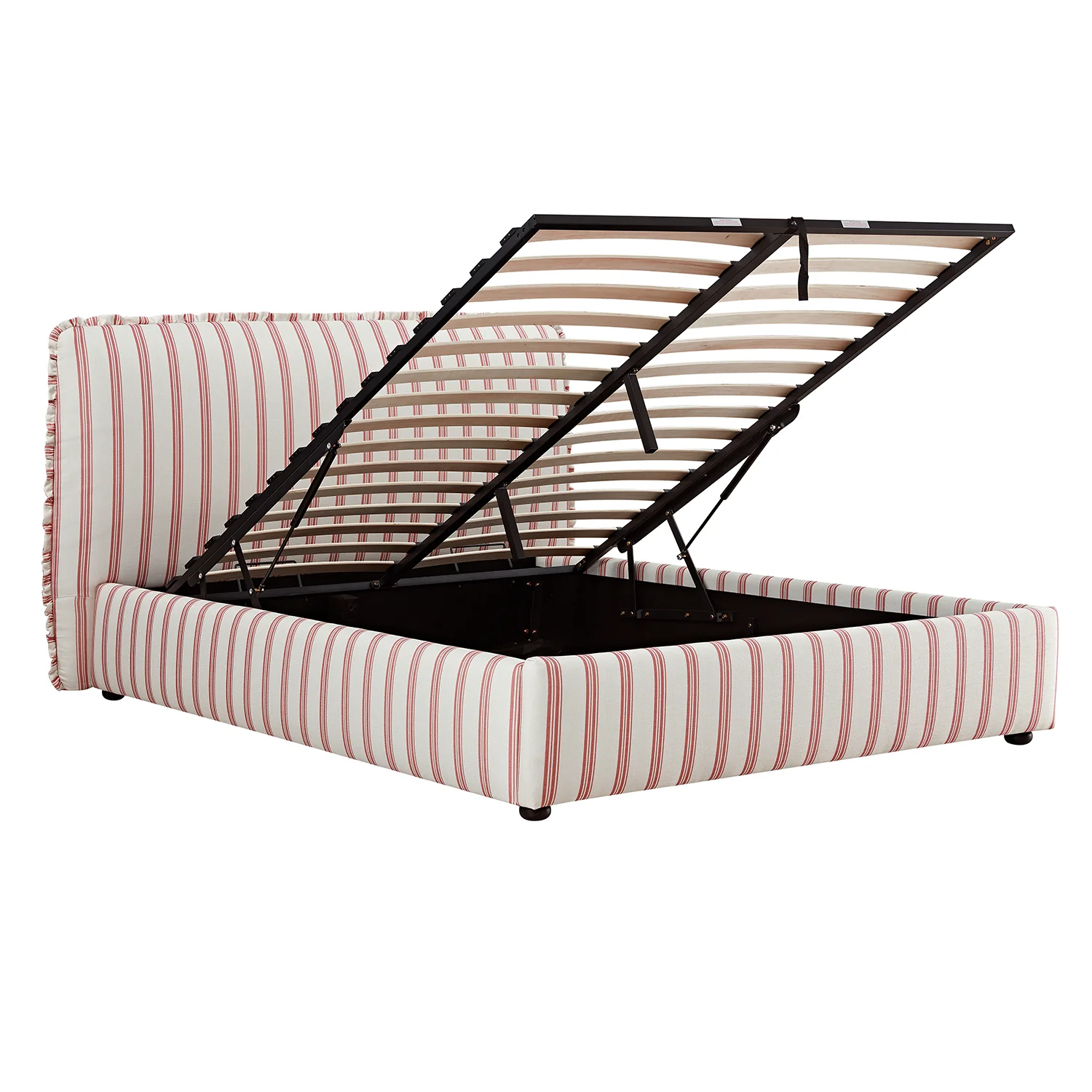 Celeste Upholstered Storage Bed with Ruffled Headboard, Peony Red Stripe - Image 13