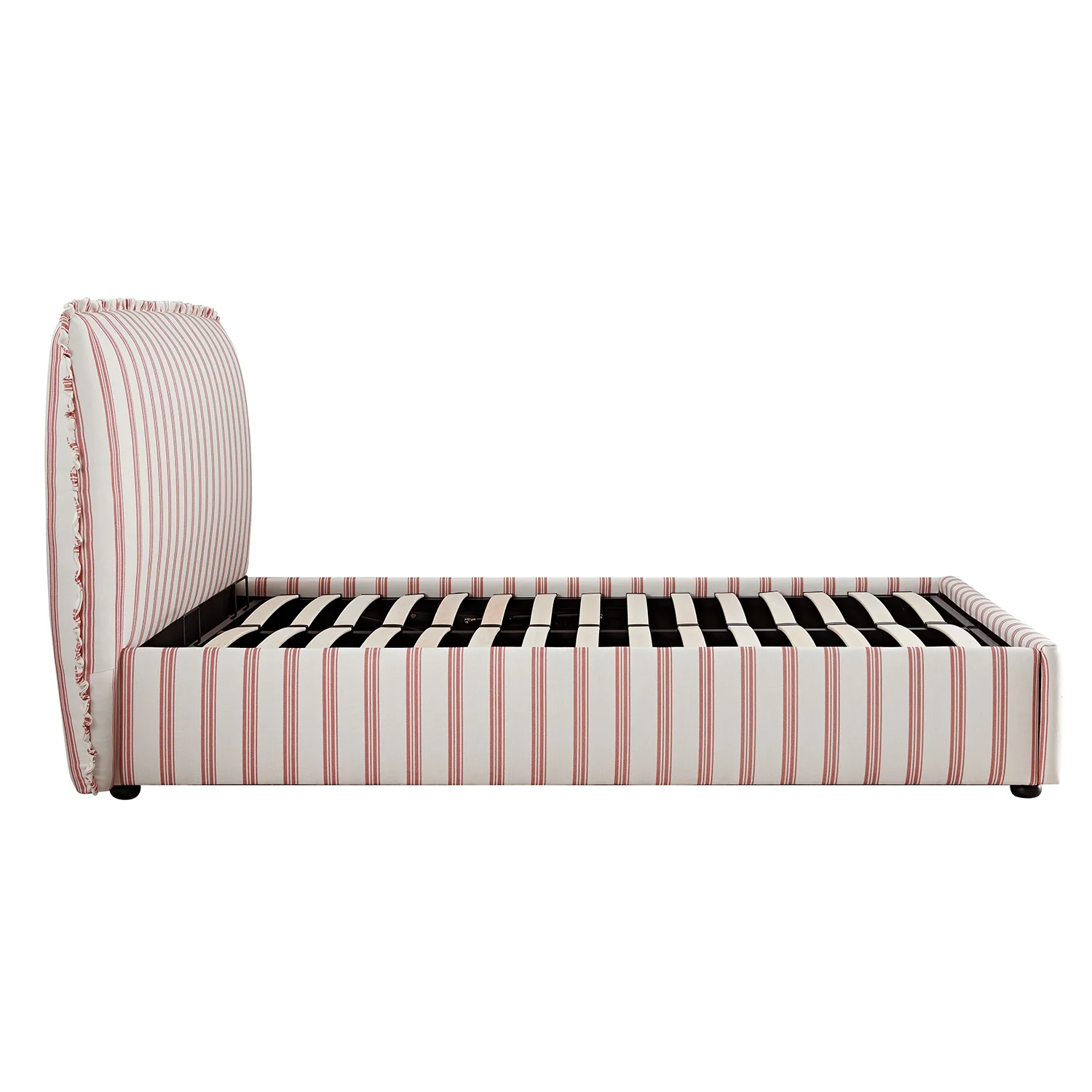 Celeste Upholstered Storage Bed with Ruffled Headboard, Peony Red Stripe - Image 15