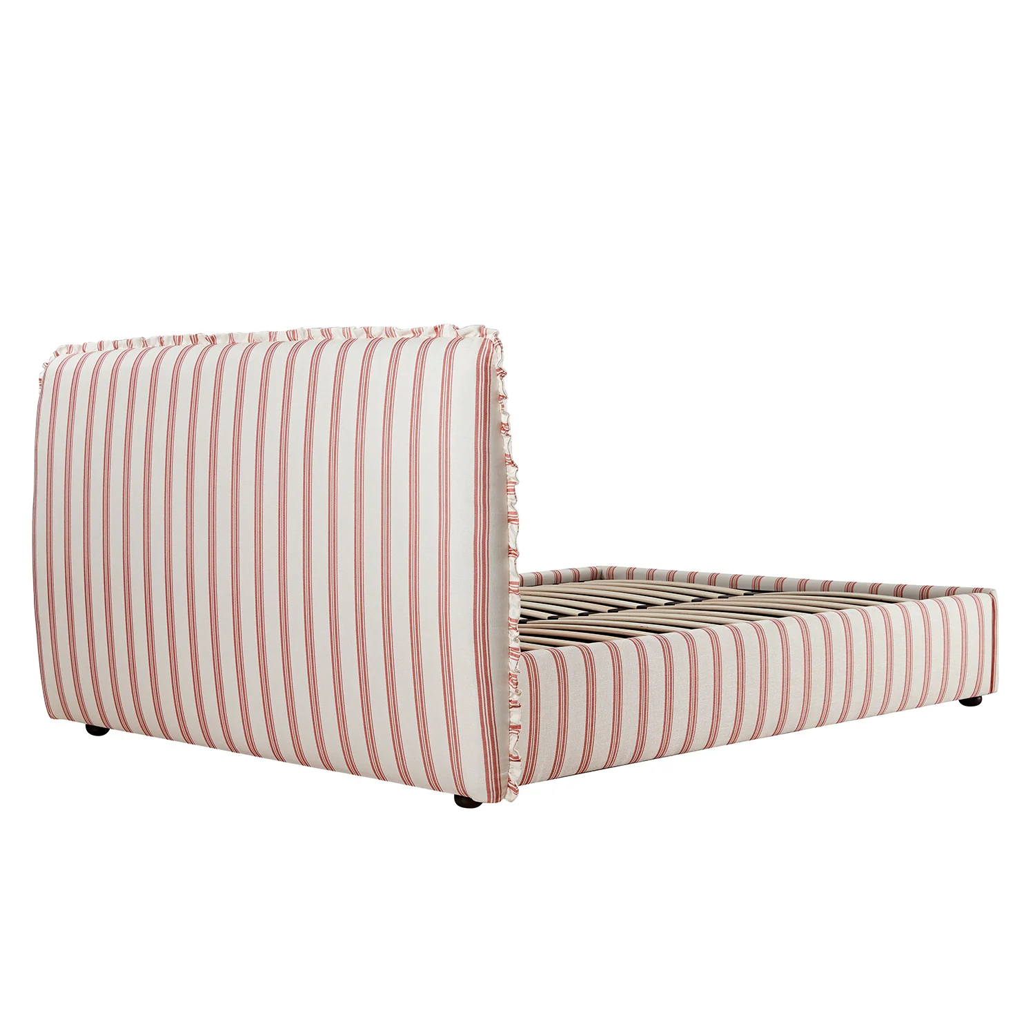 Celeste Upholstered Storage Bed with Ruffled Headboard, Peony Red Stripe - Image 16