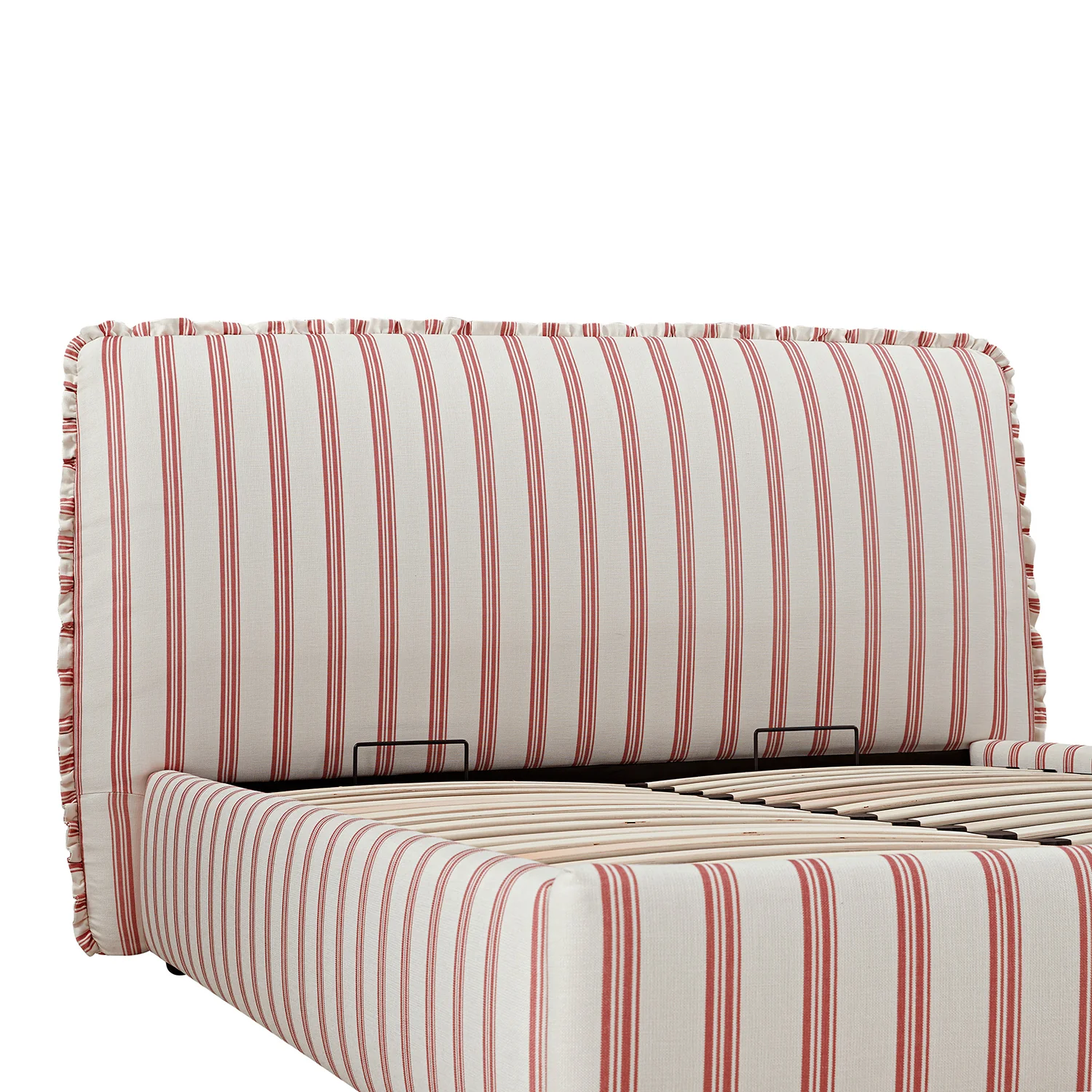Celeste Upholstered Storage Bed with Ruffled Headboard, Peony Red Stripe - Image 17