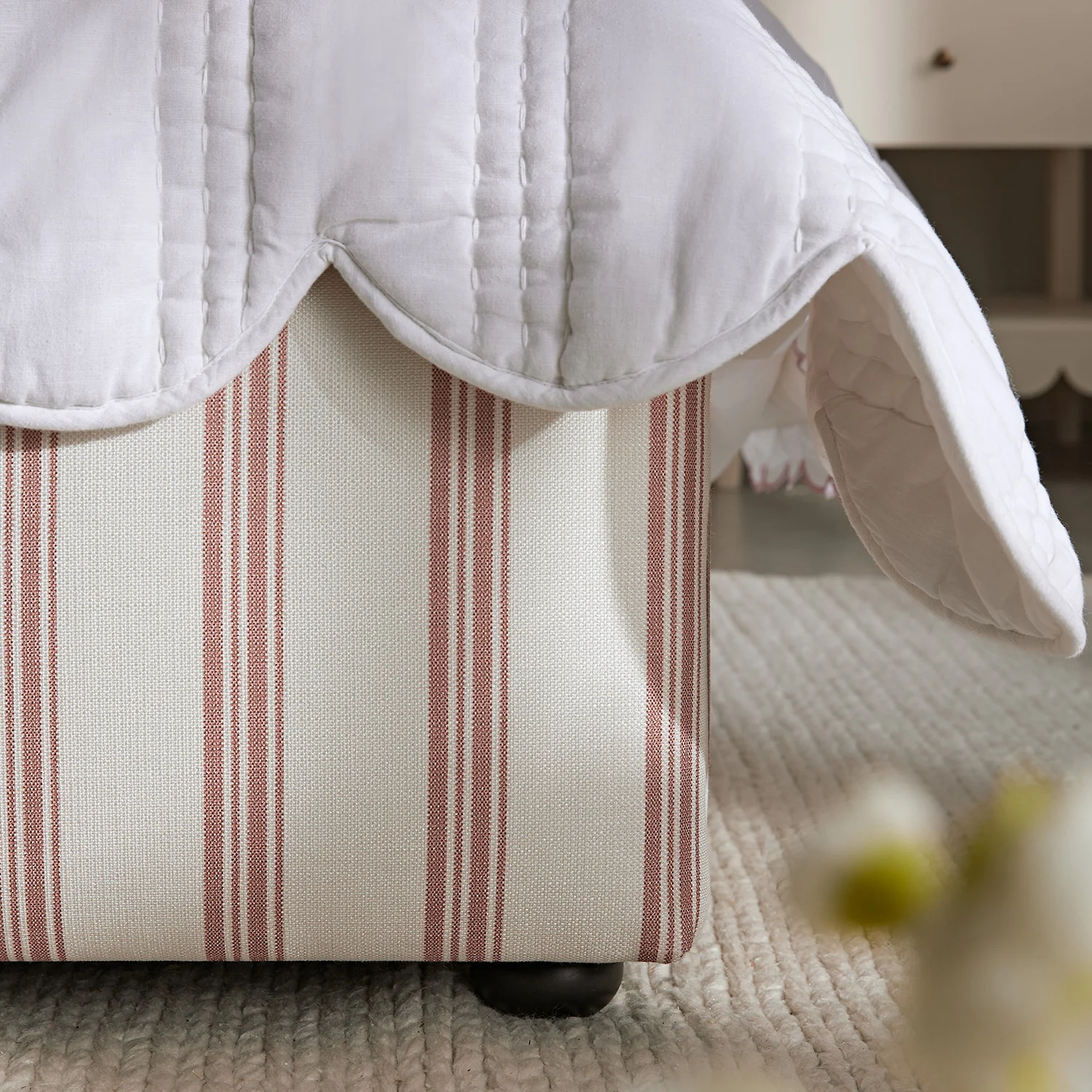 Celeste Upholstered Storage Bed with Ruffled Headboard, Peony Red Stripe - Image 9