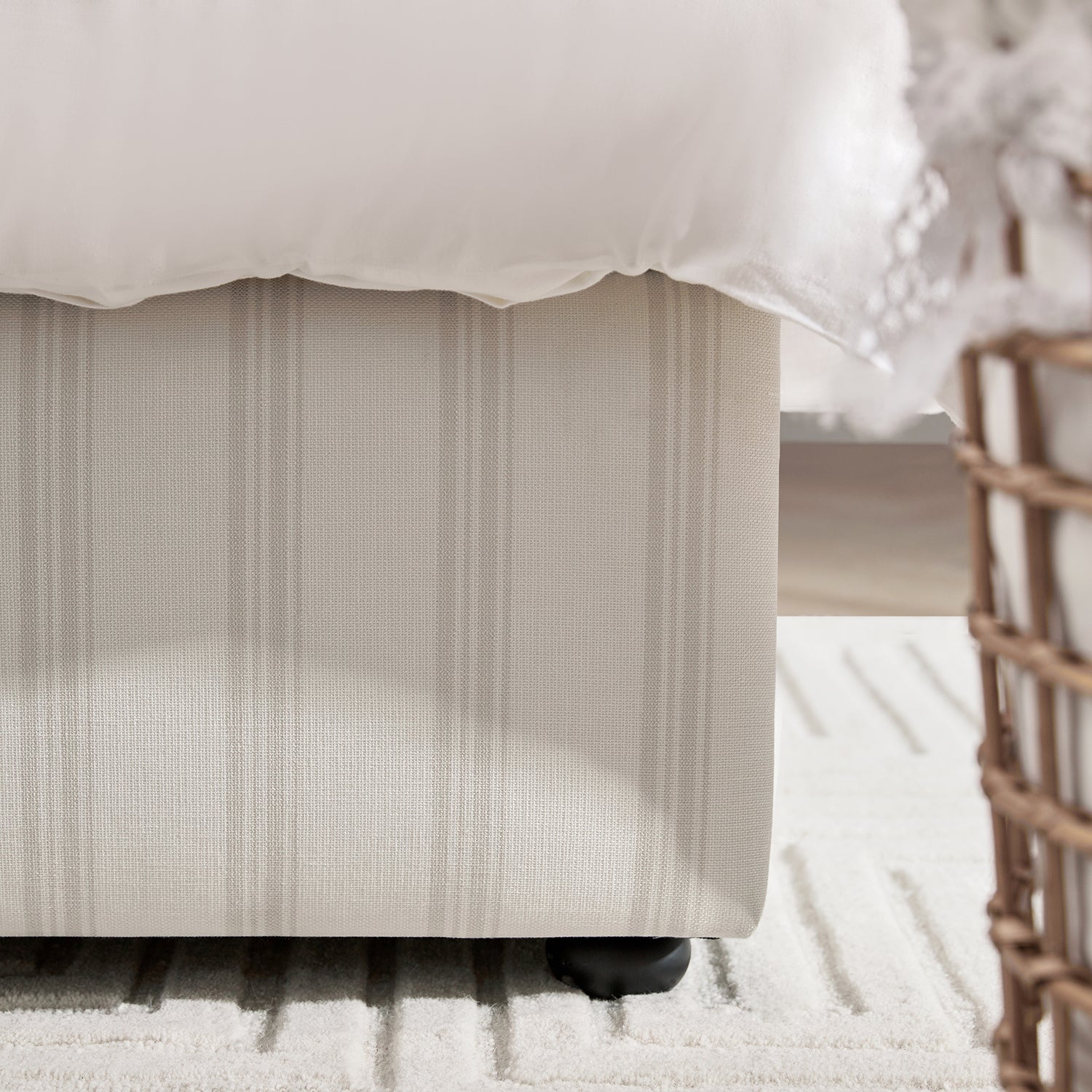 Celeste Upholstered Storage Bed with Ruffled Headboard, Seashell Stripe - Image 10