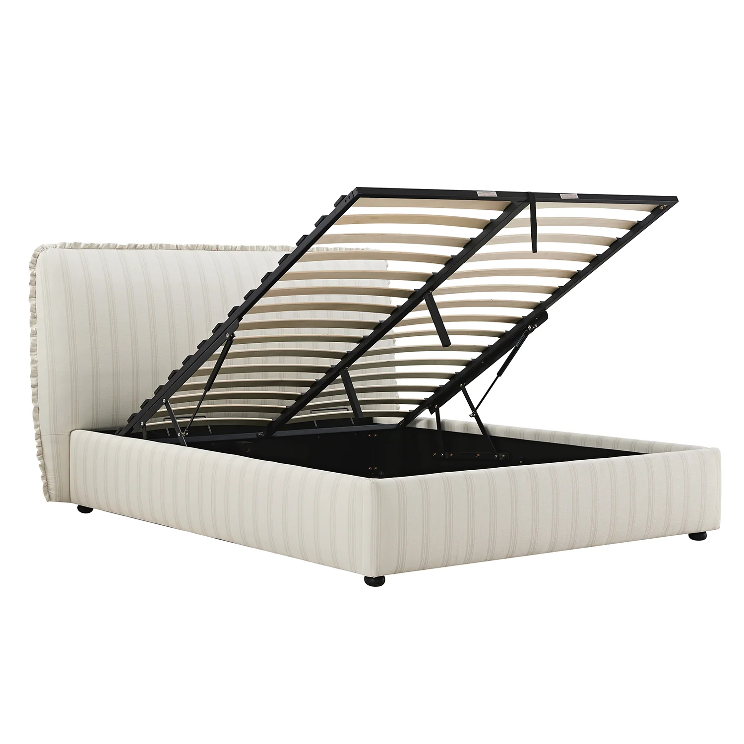 Celeste Upholstered Storage Bed with Ruffled Headboard, Seashell Stripe - Image 12