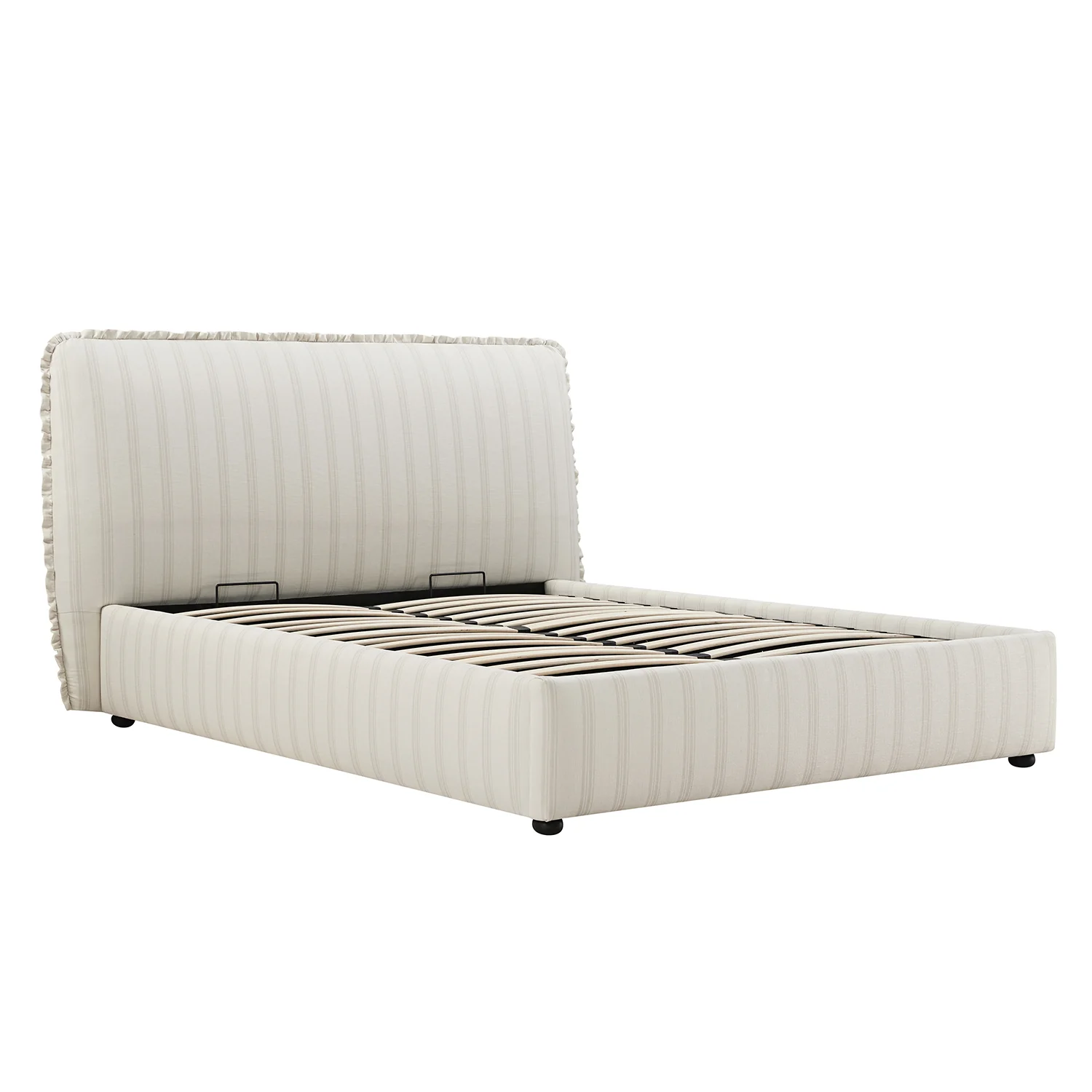 Celeste Upholstered Storage Bed with Ruffled Headboard, Seashell Stripe - Image 14