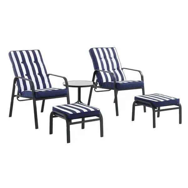Champneys 2-Seater Steel and Fabric Outdoor Reclining Bistro Set with Stool, Blue - Image 5
