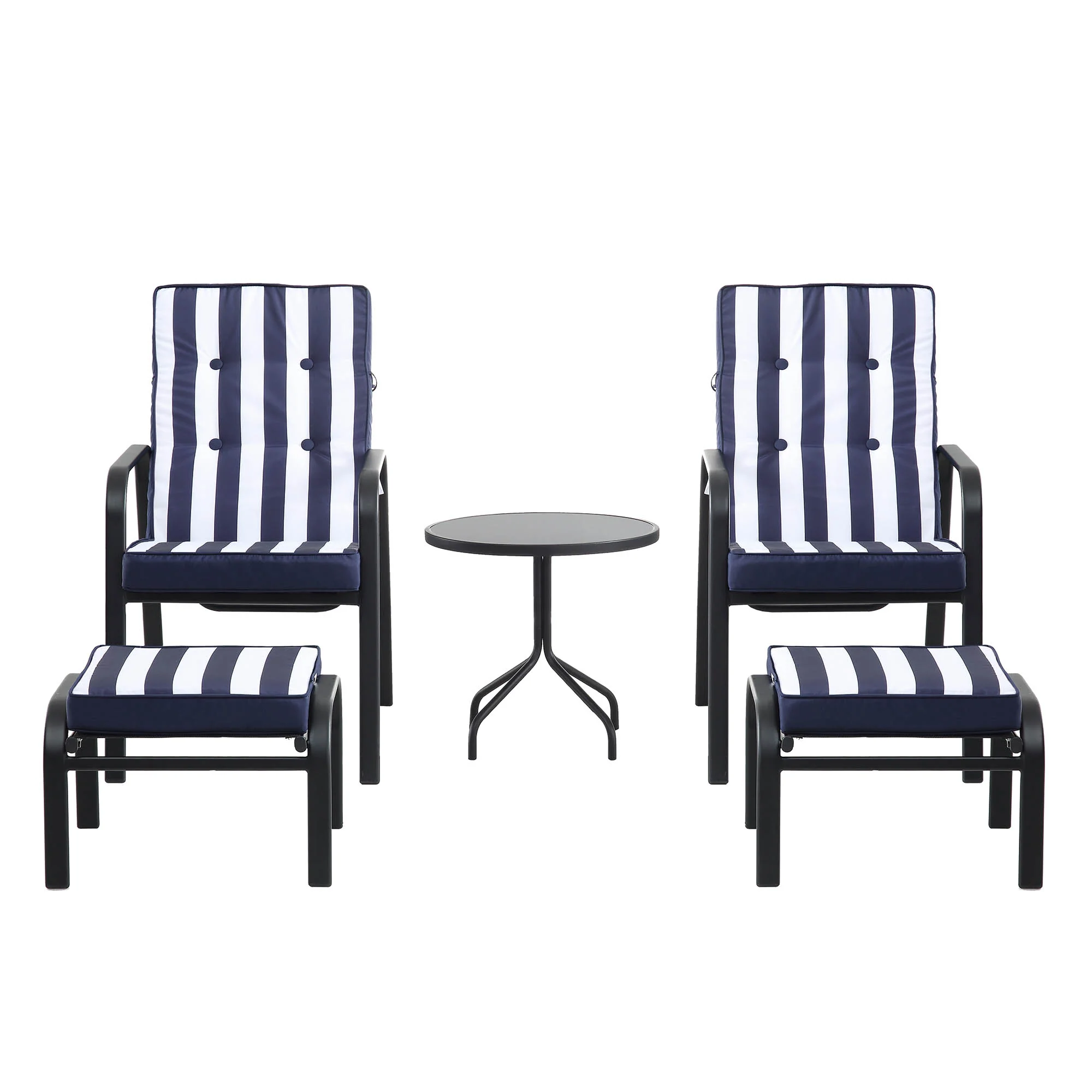 Champneys 2-Seater Steel and Fabric Outdoor Reclining Bistro Set with Stool, Blue - Image 8