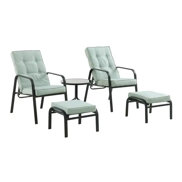 Champneys 2-Seater Steel and Fabric Outdoor Reclining Bistro Set with Stool, Sage Green - Image 3