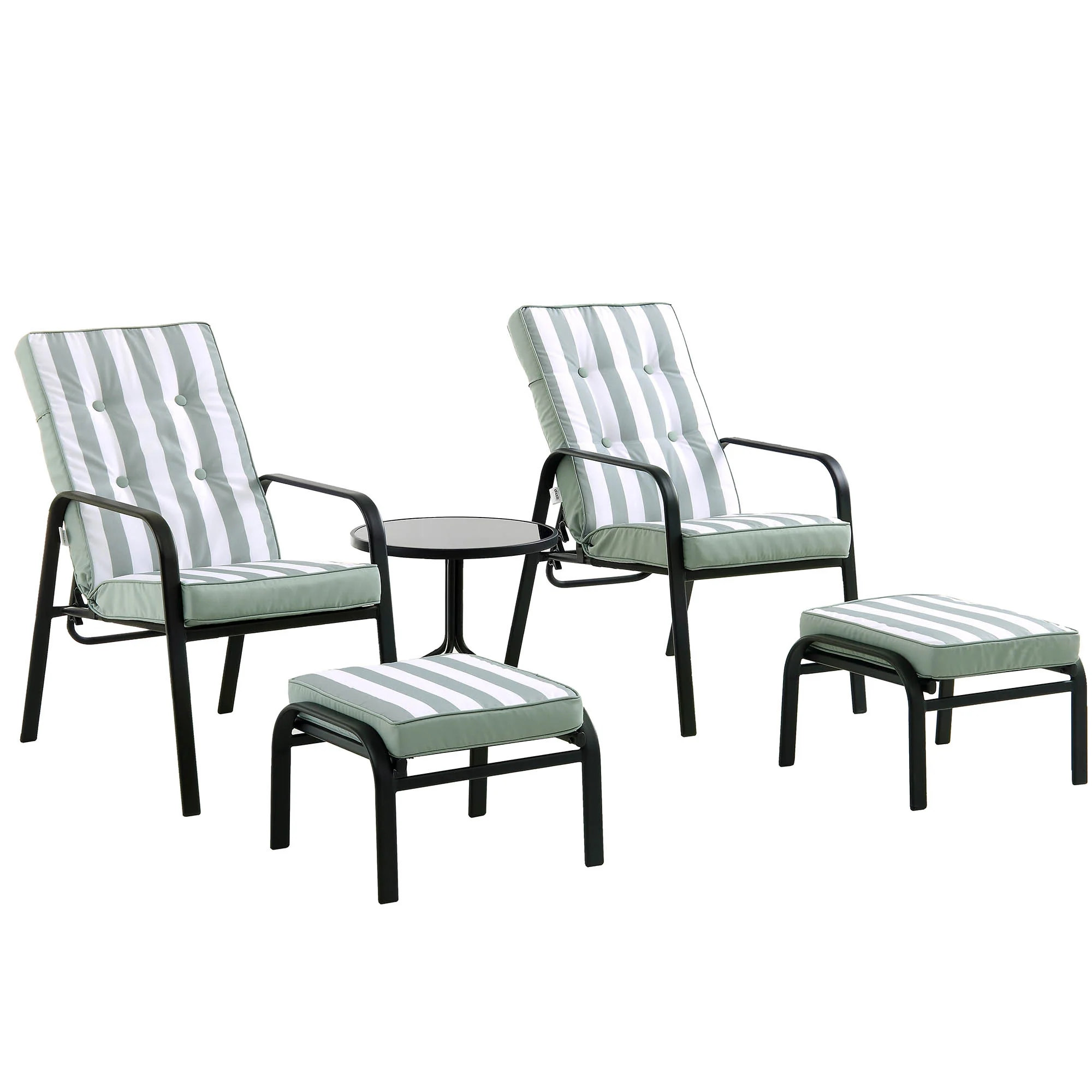 Champneys 2-Seater Steel and Fabric Outdoor Reclining Bistro Set with Stool, Sage Green - Image 4