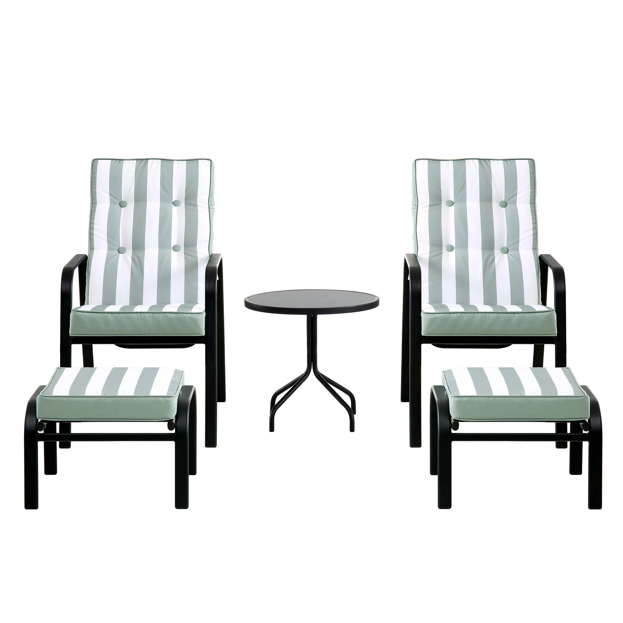 Champneys 2-Seater Steel and Fabric Outdoor Reclining Bistro Set with Stool, Sage Green - Image 6