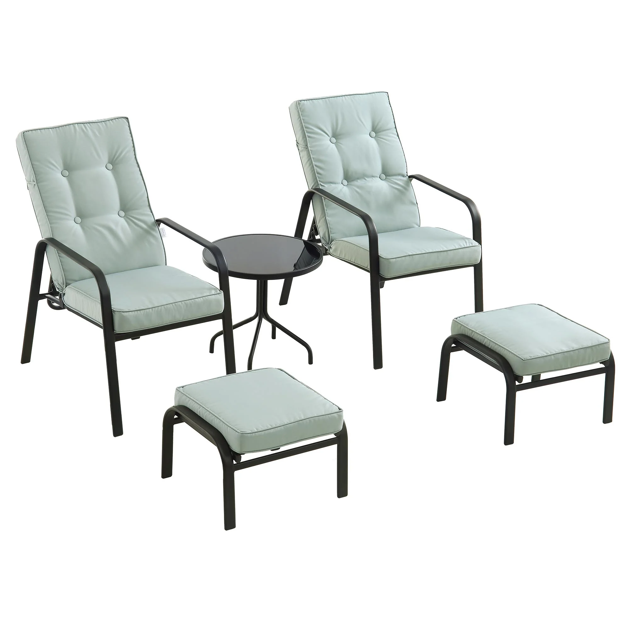 Champneys 2-Seater Steel and Fabric Outdoor Reclining Bistro Set with Stool, Sage Green - Image 8
