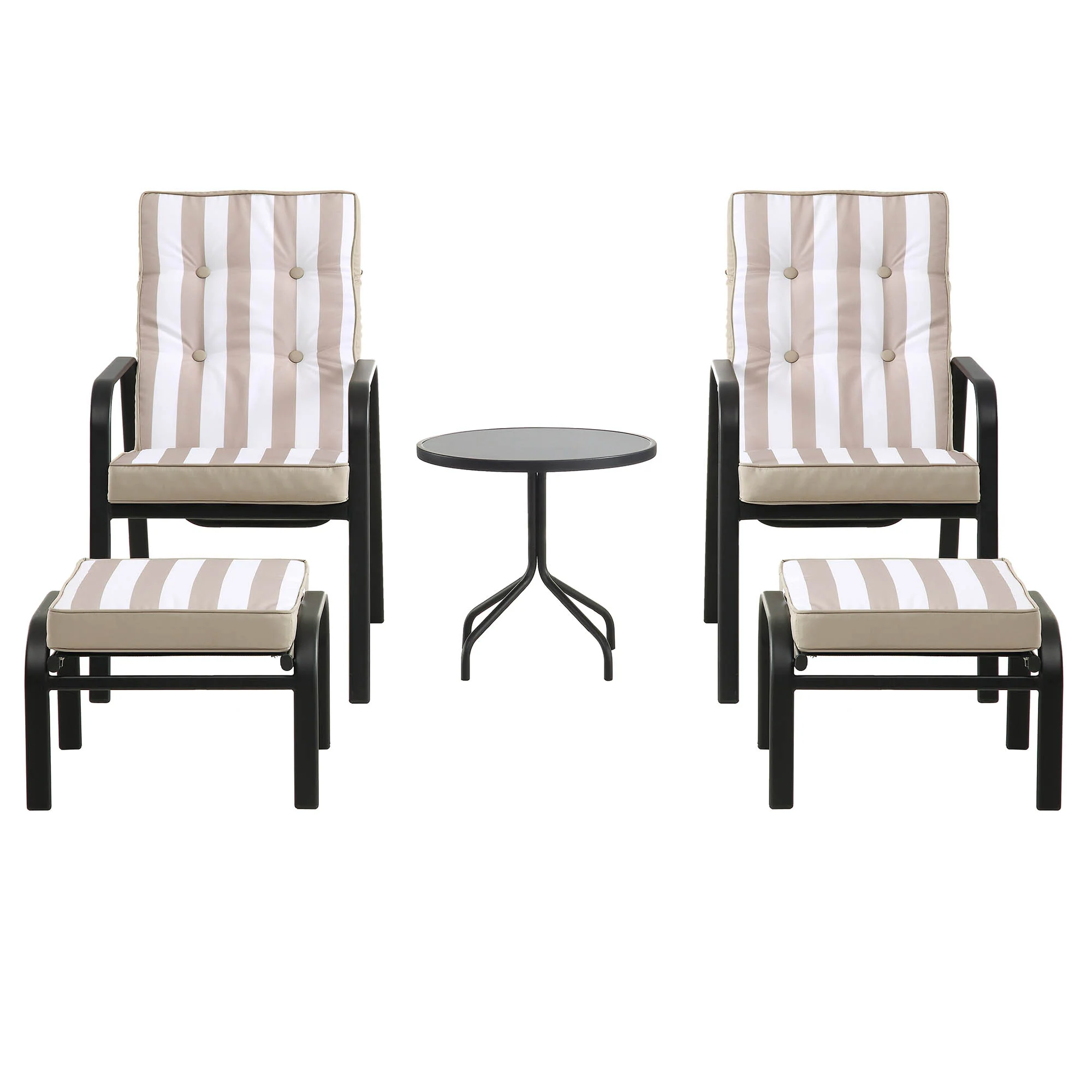 Champneys 2-Seater Steel and Fabric Outdoor Reclining Bistro Set with Stool, Taupe - Image 6