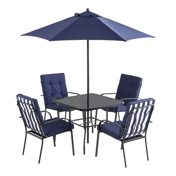 Champneys 4-Seater Steel and Fabric Outdoor Patio Dining Set with Parasol, Navy Blue - Image 4