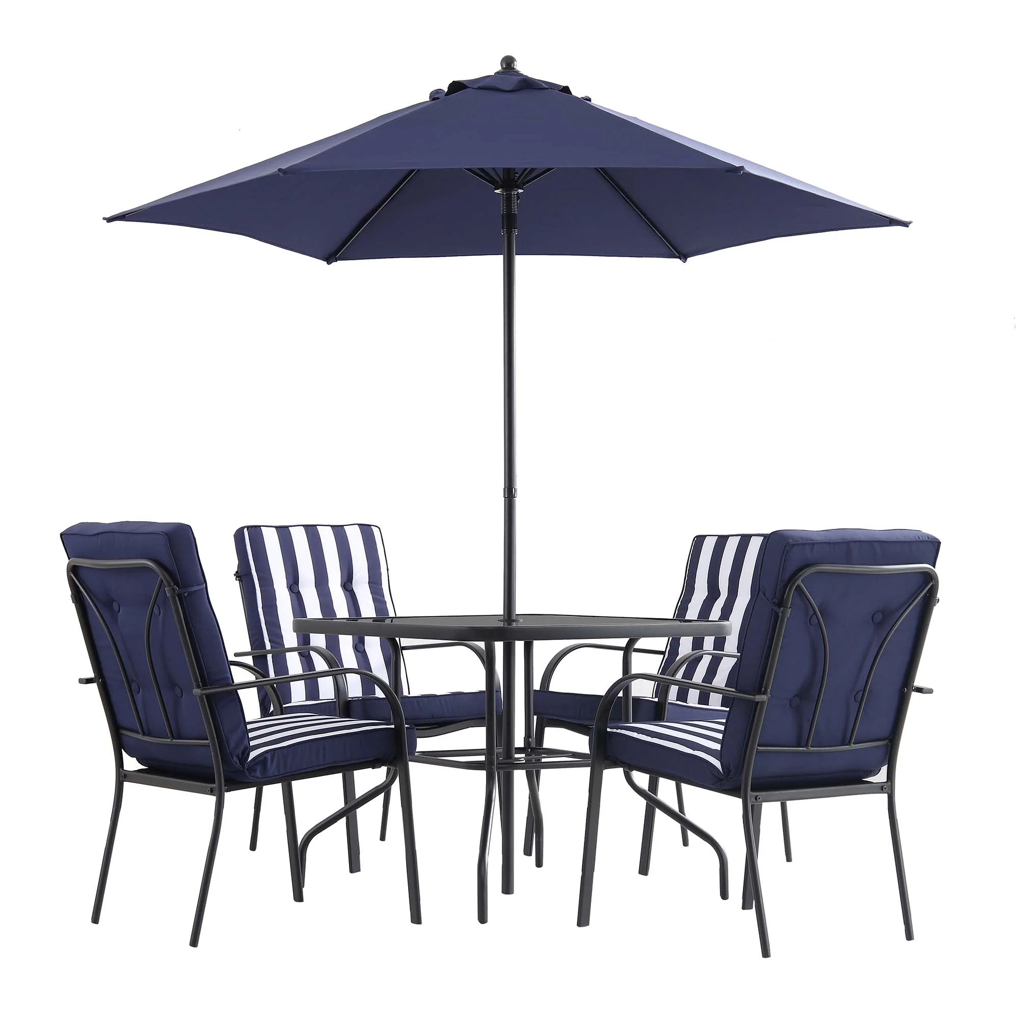 Champneys 4-Seater Steel and Fabric Outdoor Patio Dining Set with Parasol, Navy Blue - Image 5