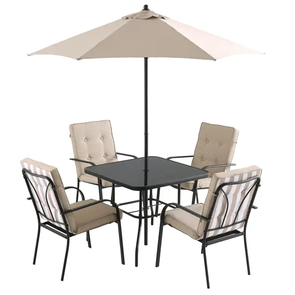 Champneys 4 Seater Steel and Fabric Outdoor Patio Dining Set with Parasol, Taupe - Image 4