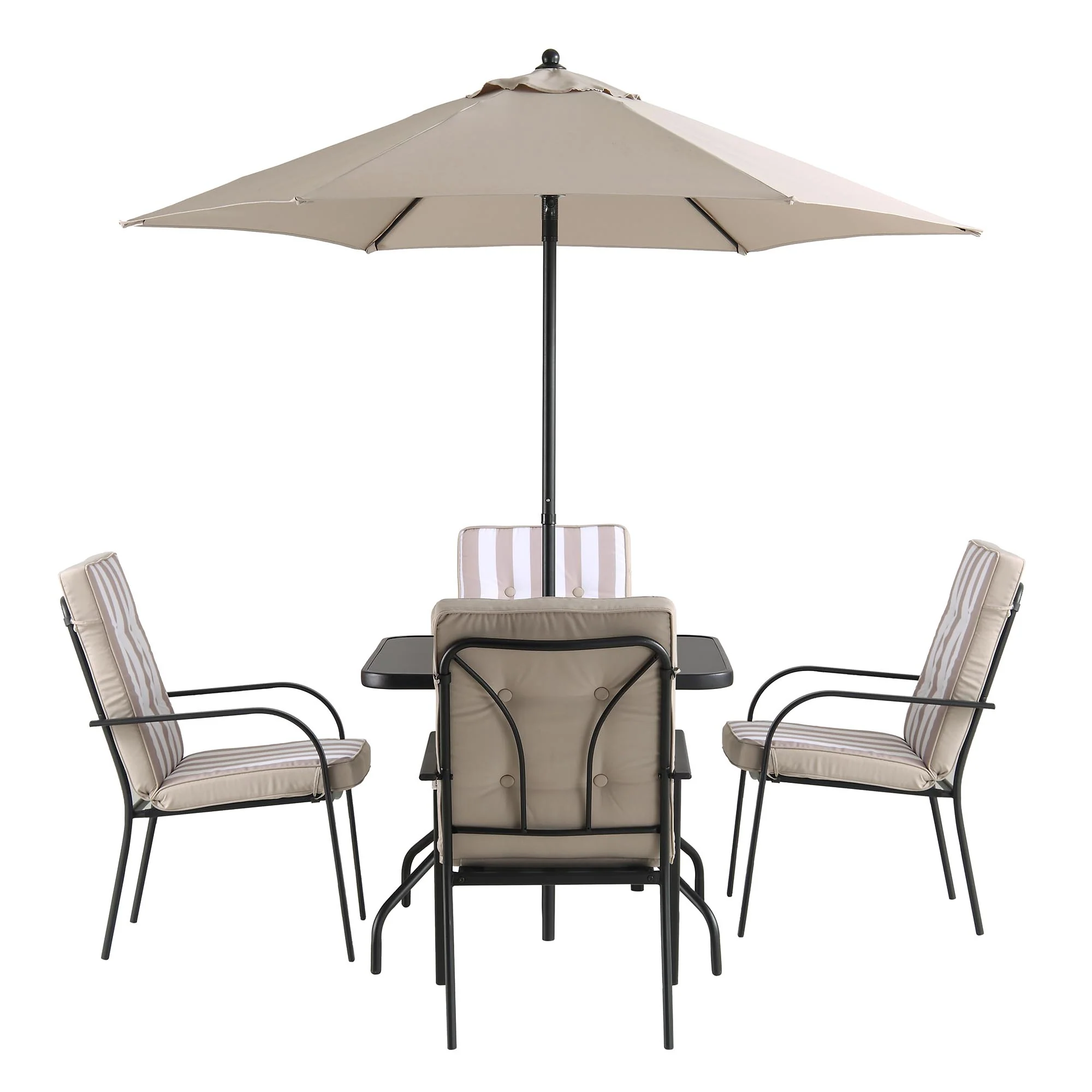 Champneys 4 Seater Steel and Fabric Outdoor Patio Dining Set with Parasol, Taupe - Image 9