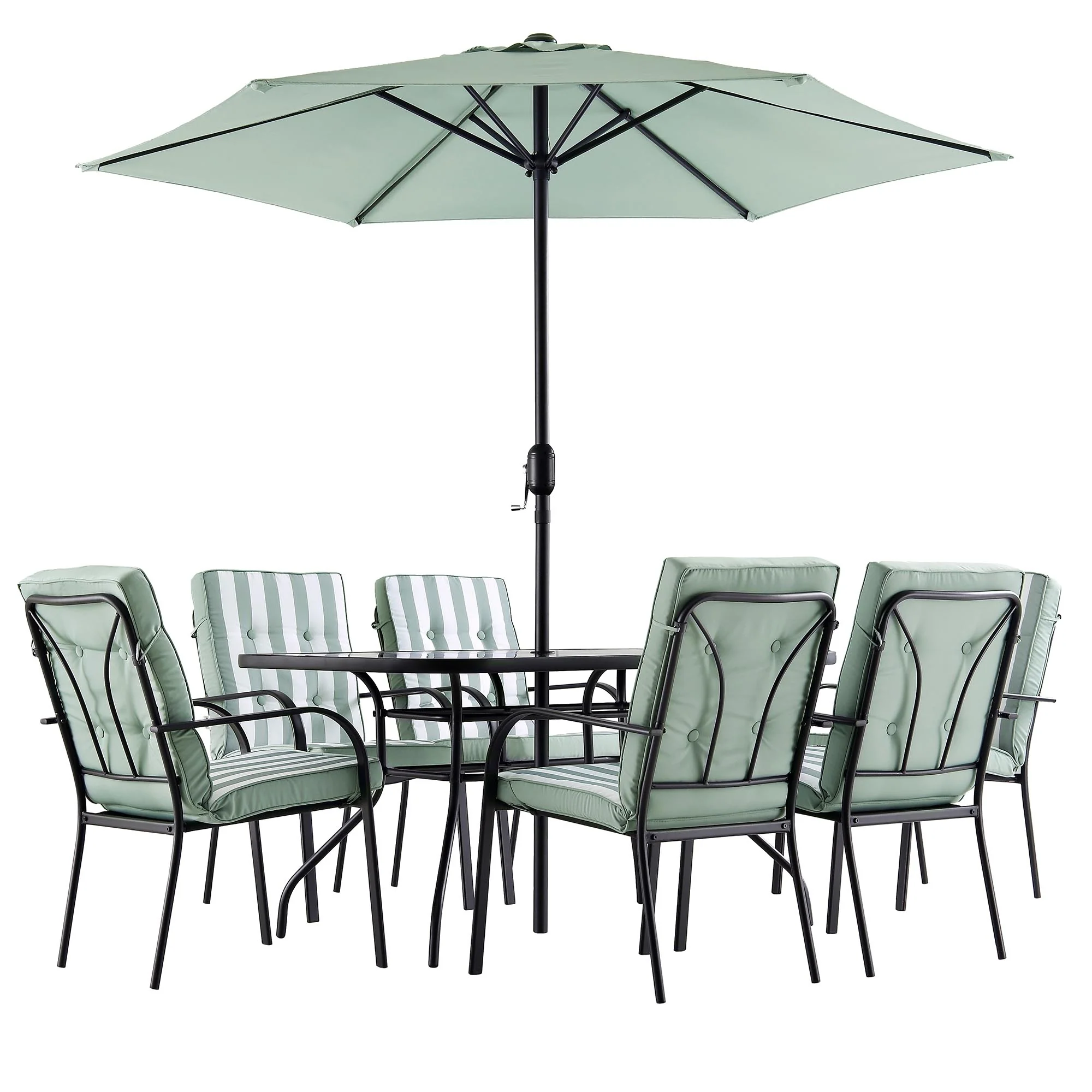 Champneys 6-Seater Steel and Fabric Outdoor Patio Dining Set with Crank Parasol, Sage Green - Image 8