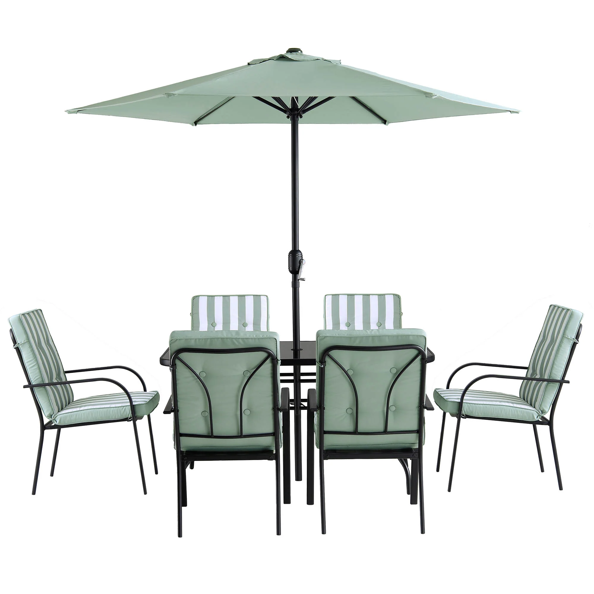 Champneys 6-Seater Steel and Fabric Outdoor Patio Dining Set with Crank Parasol, Sage Green - Image 9