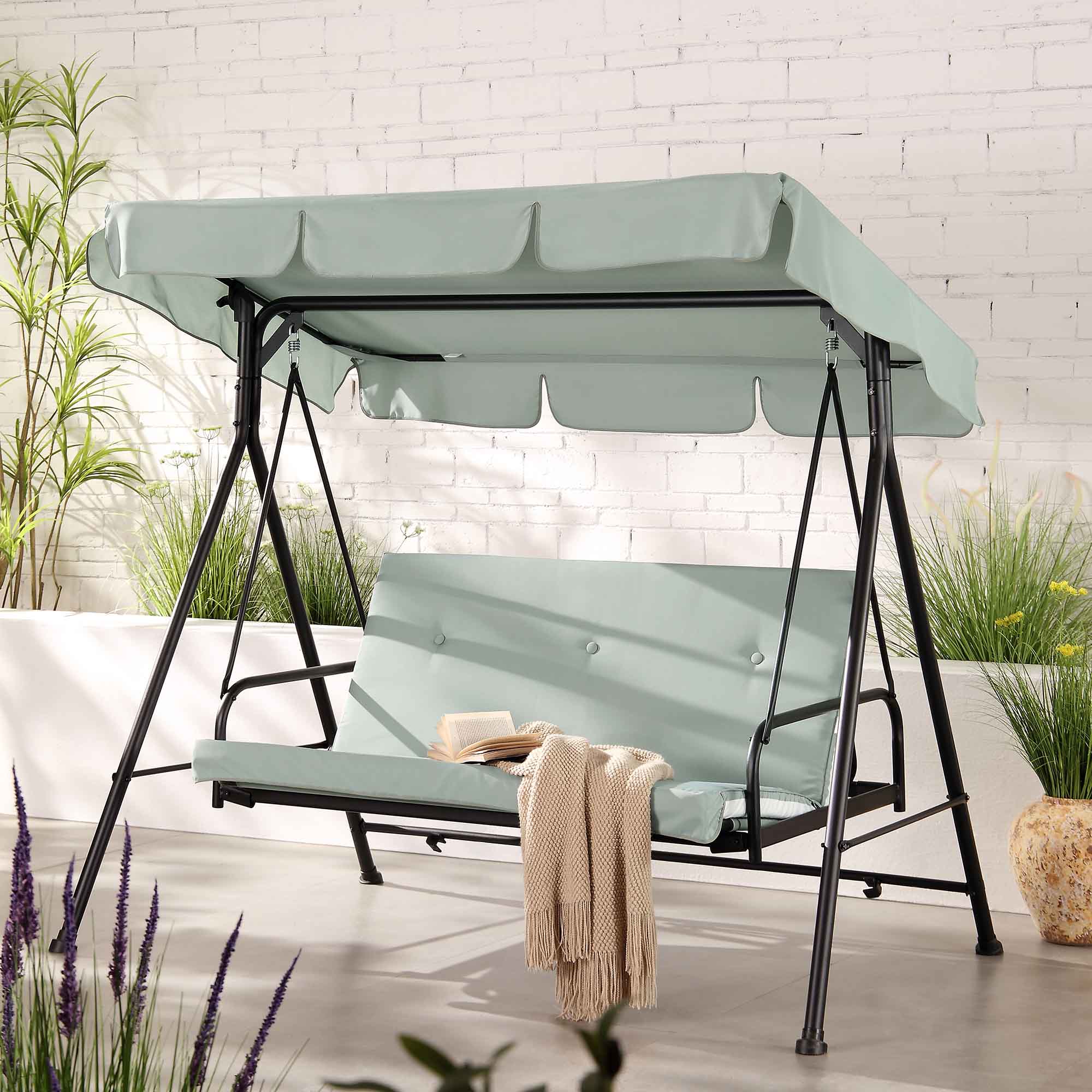 Champneys Outdoor Reclining Swing with Canopy, Sage Green Striped - Image 4