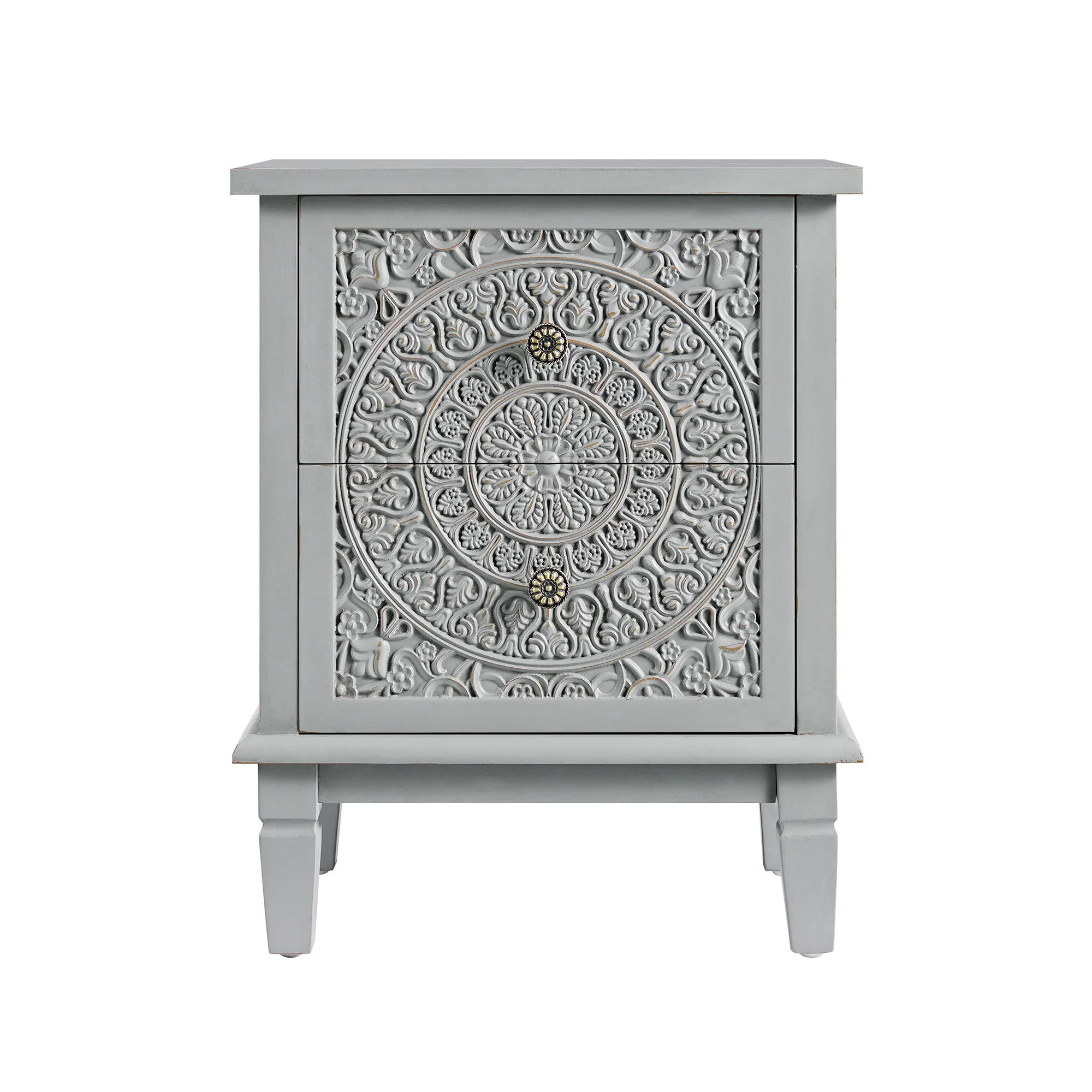 Chantilly Mid Grey Carved 2 Drawer Bedside Table - Image 6