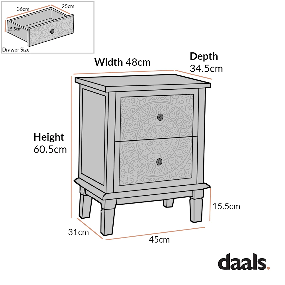 Chantilly Whitewashed Carved 2 Drawer Bedside Table - Image 6