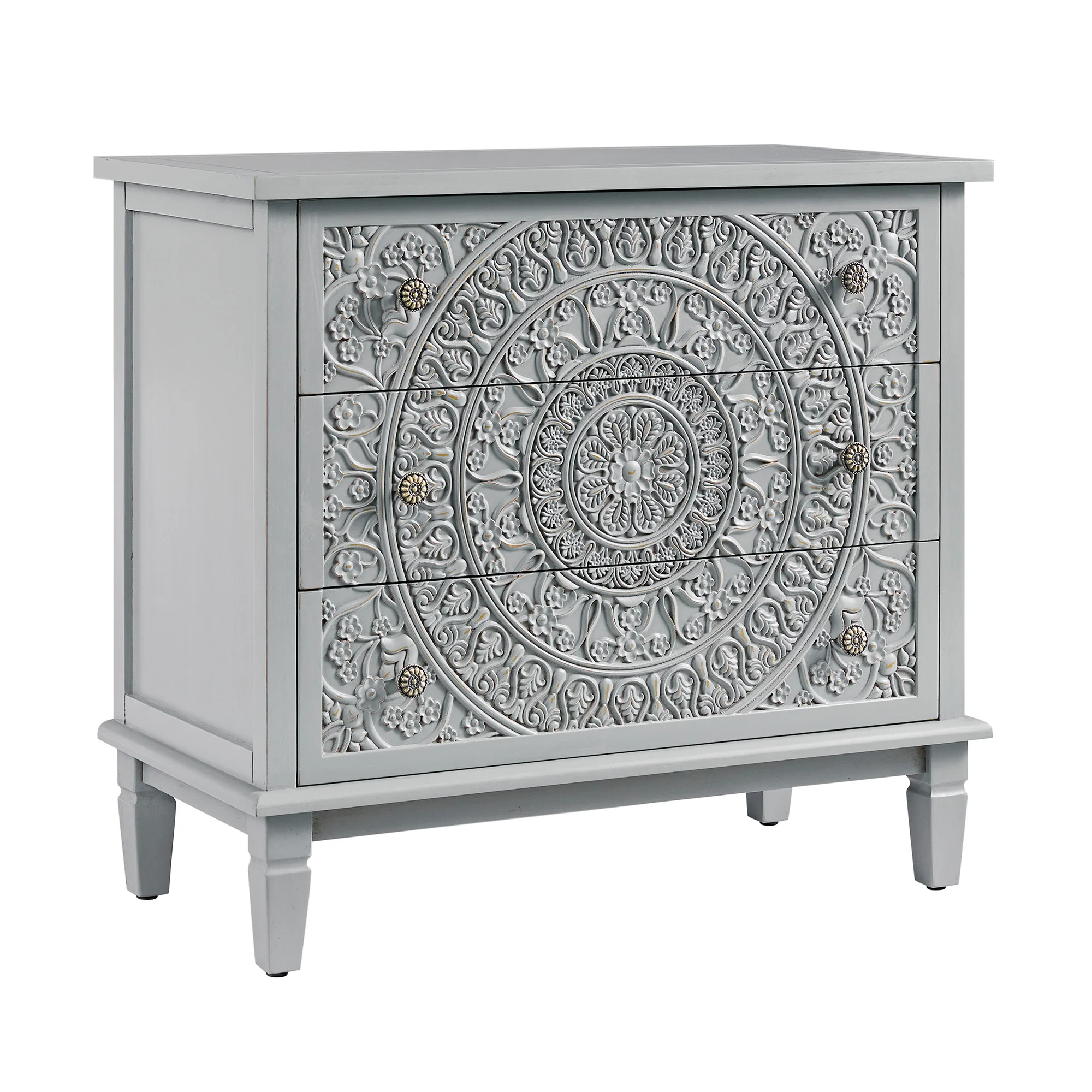 Chantilly Mid Grey Carved 3 Drawer Chest - Image 8
