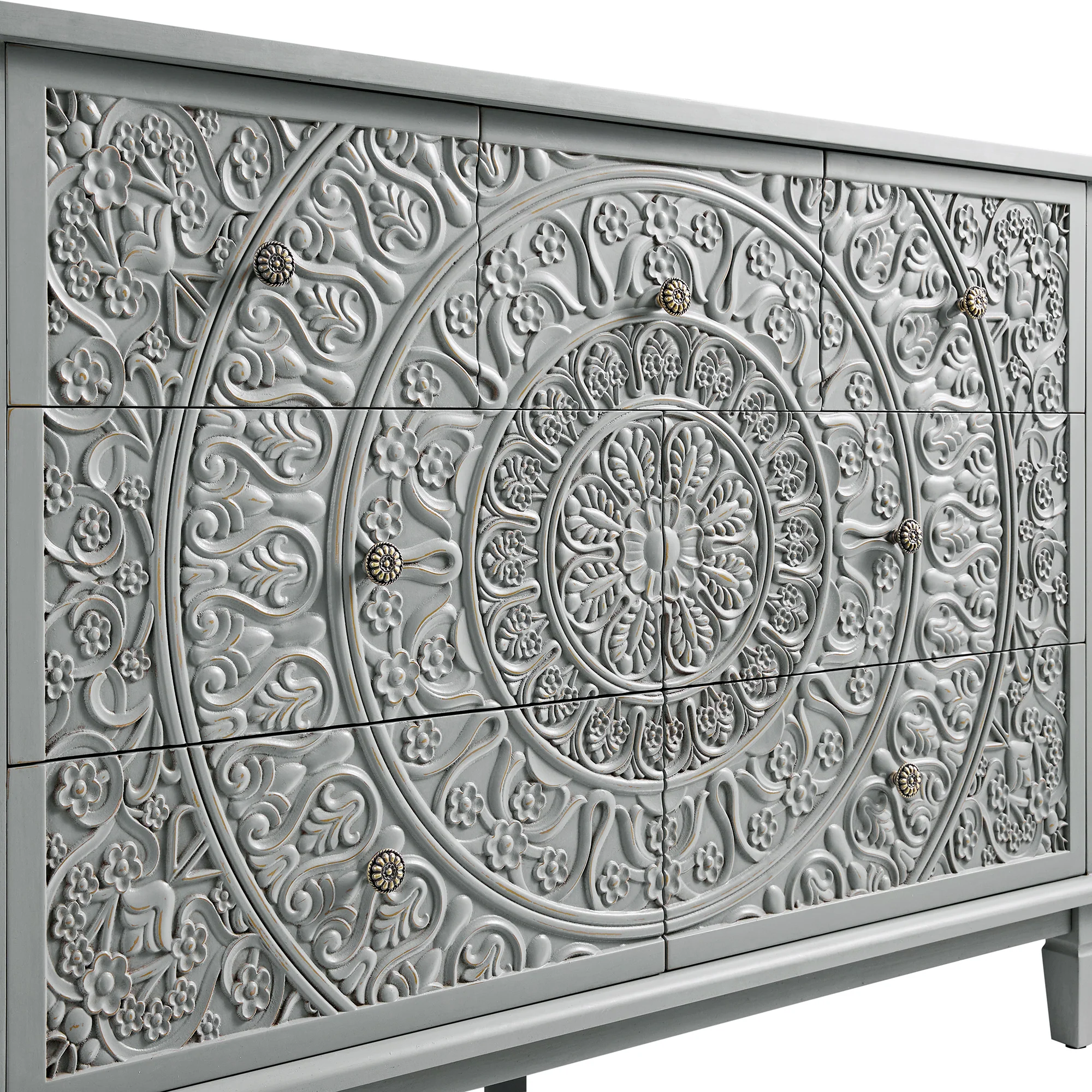 Chantilly Mid Grey Carved 3 over 4 Drawer Chest - Image 12