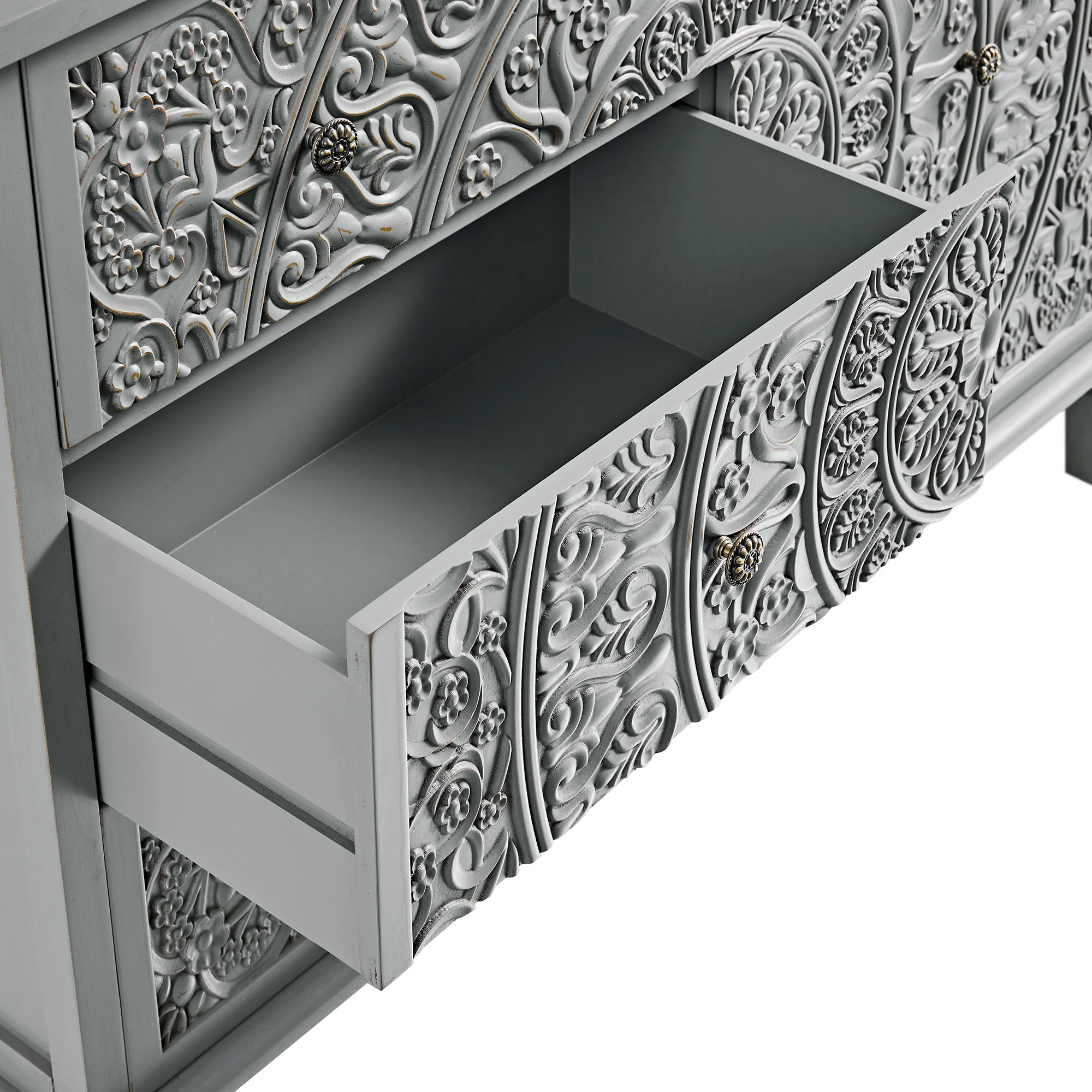 Chantilly Mid Grey Carved 3 over 4 Drawer Chest - Image 13
