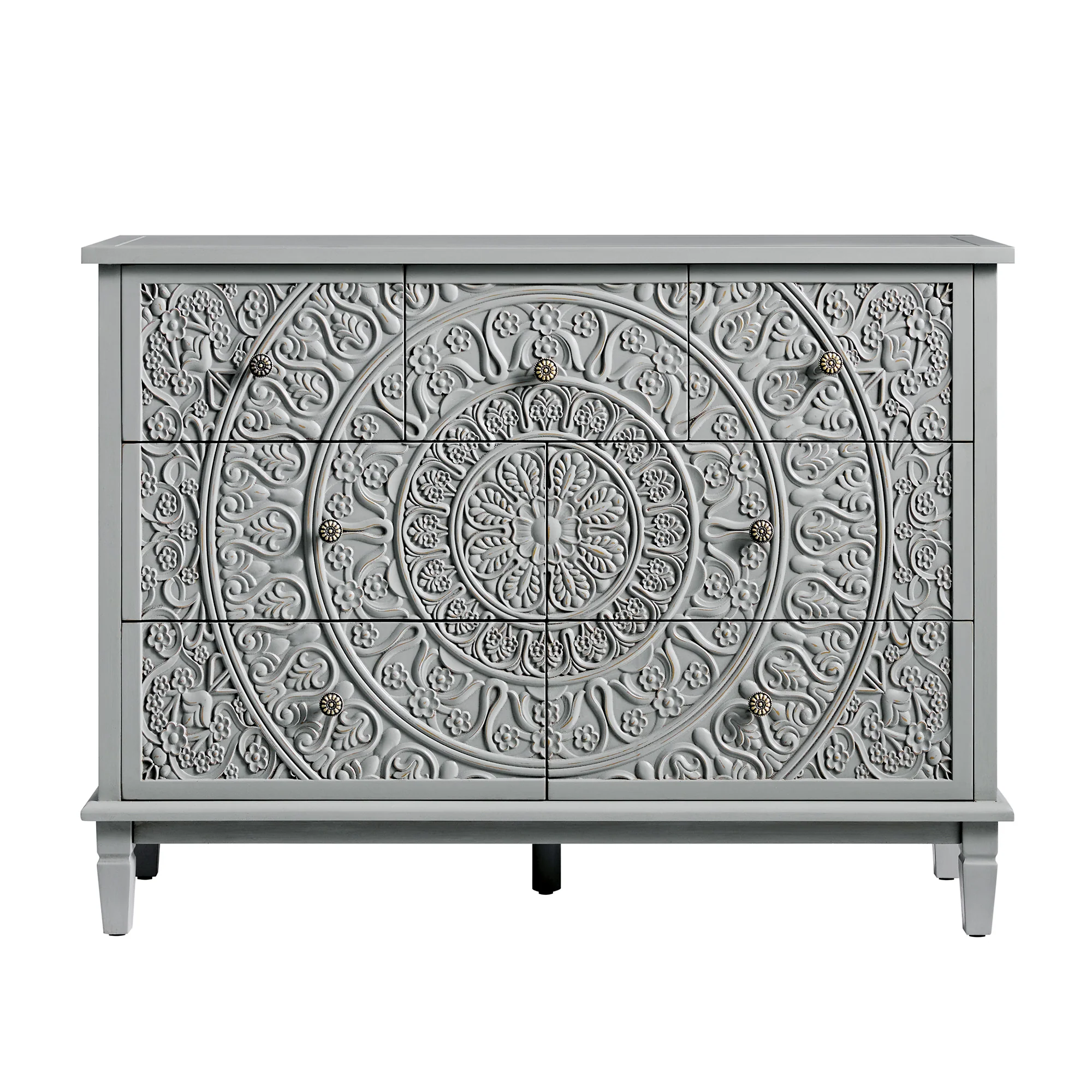 Chantilly Mid Grey Carved 3 over 4 Drawer Chest - Image 5