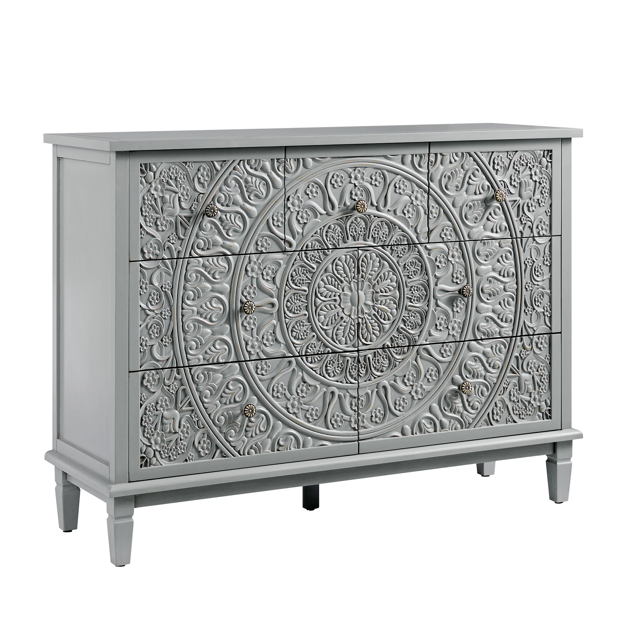 Chantilly Mid Grey Carved 3 over 4 Drawer Chest - Image 6