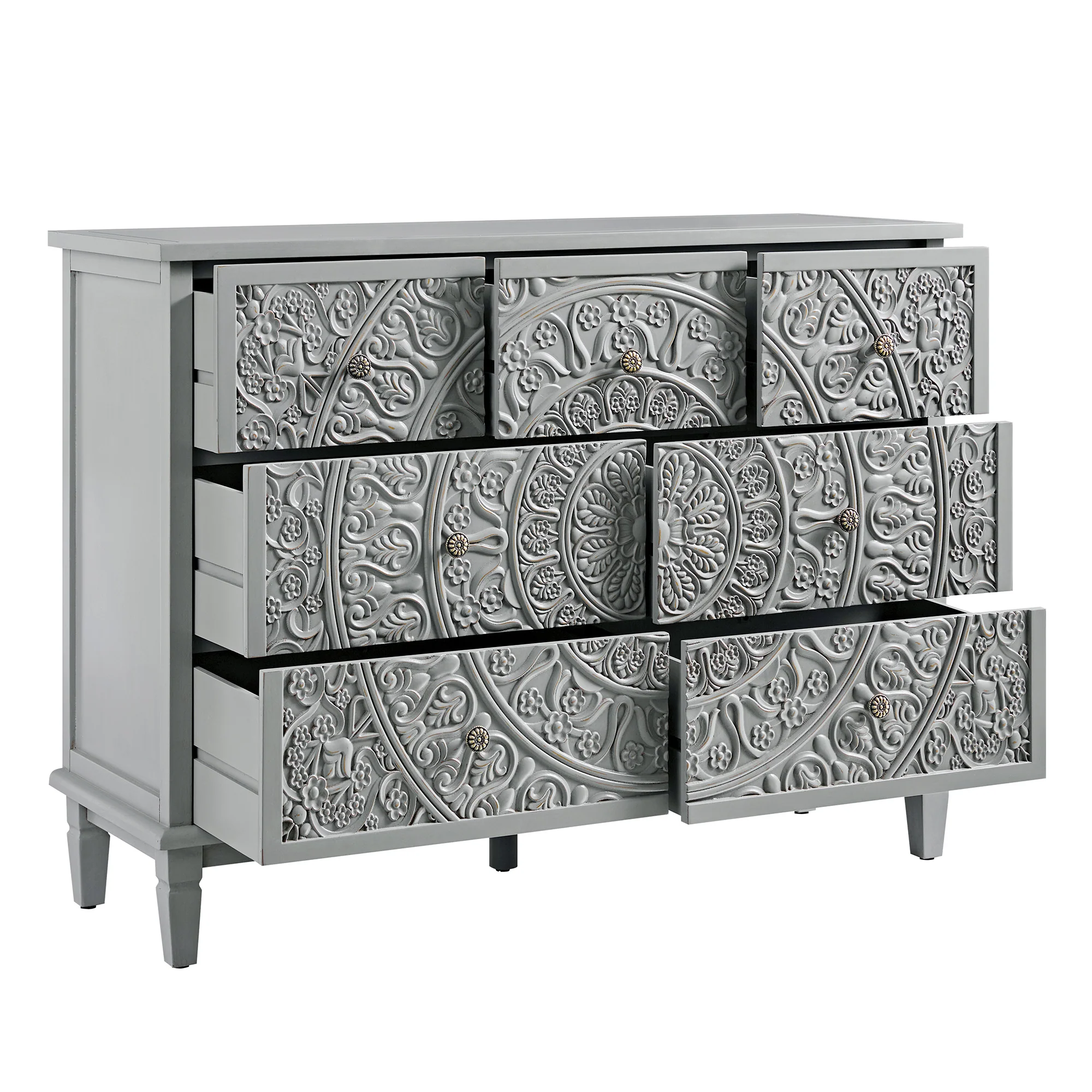 Chantilly Mid Grey Carved 3 over 4 Drawer Chest - Image 8