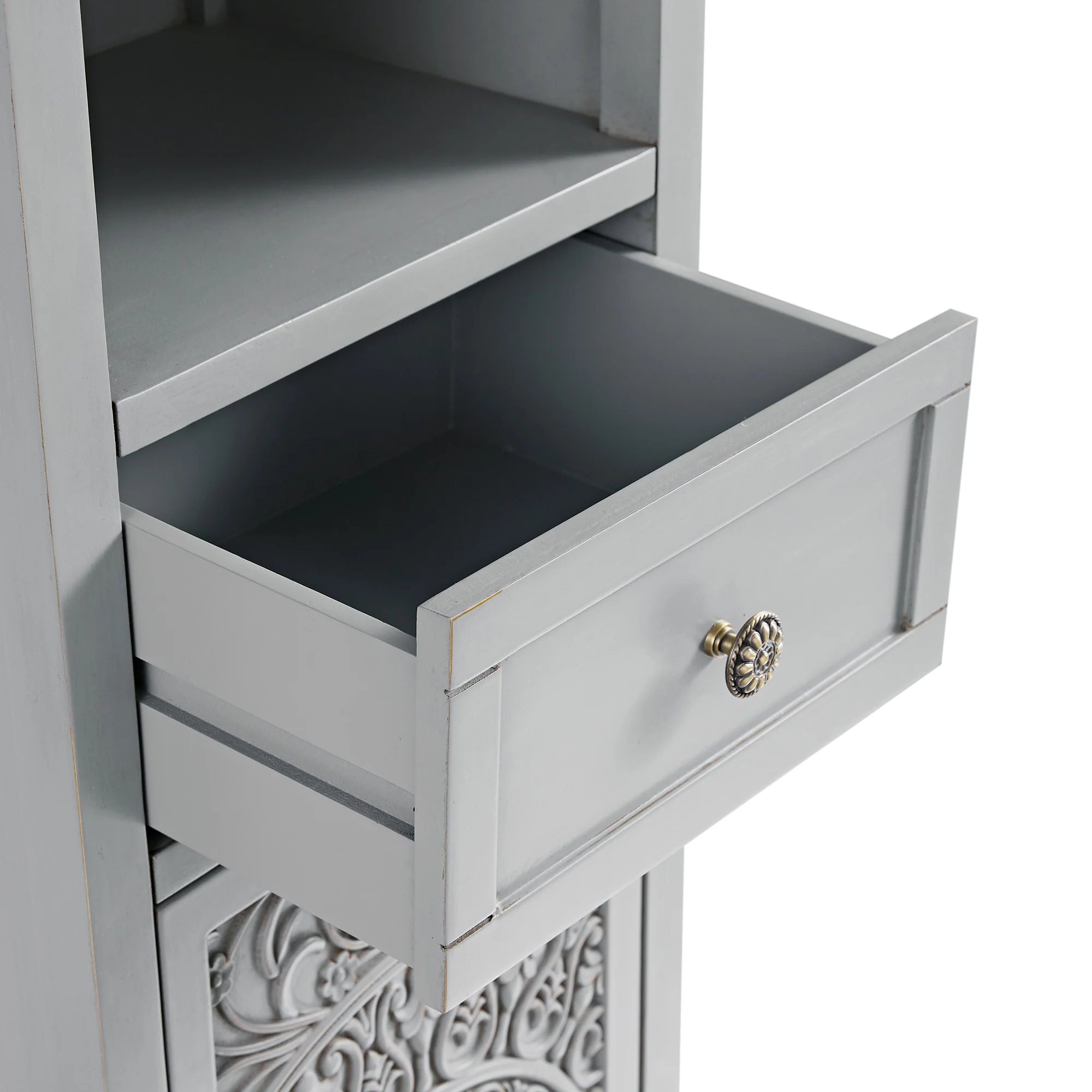 Chantilly Mid Grey Carved Bathroom Tallboy Cabinet - Image 9