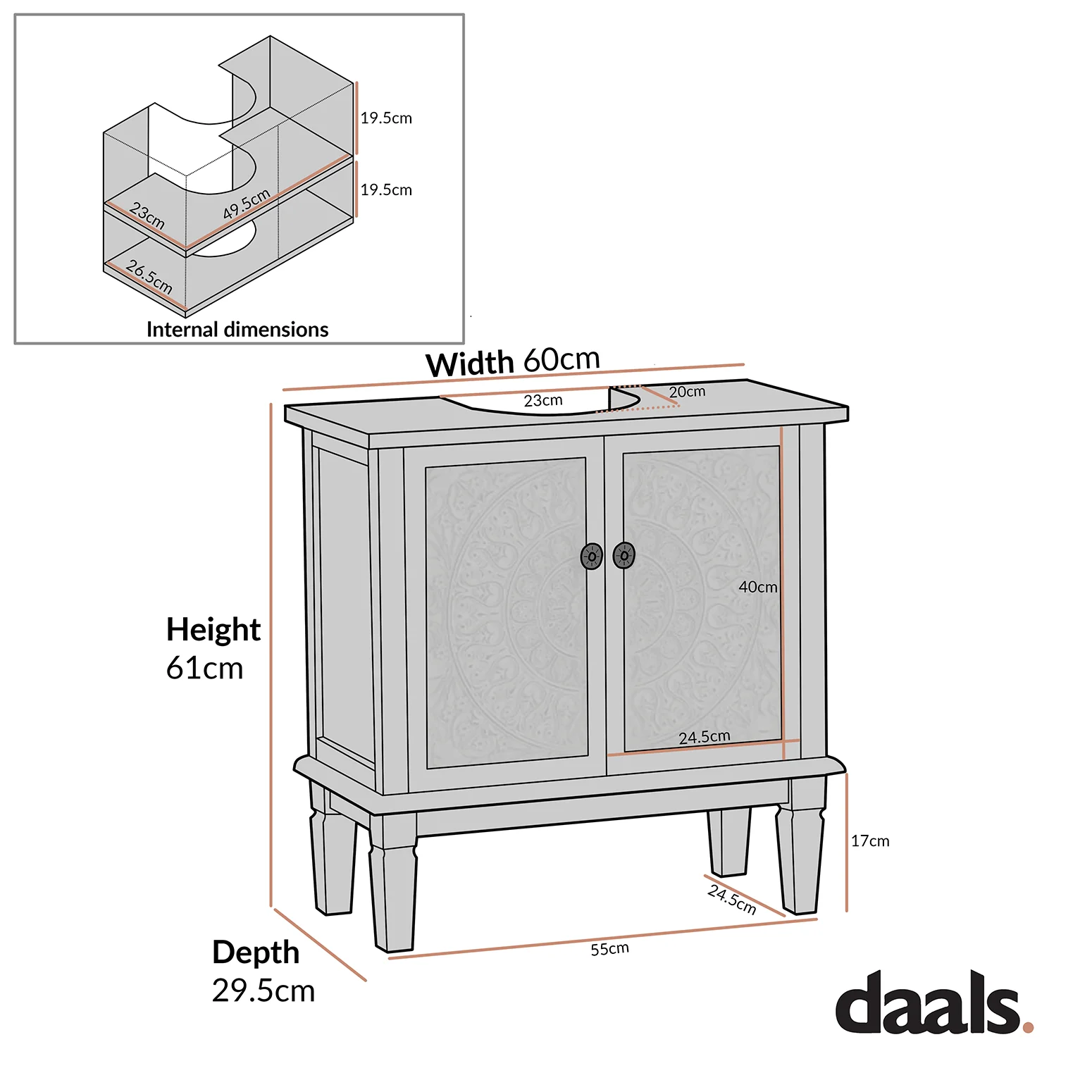 Chantilly Mid Grey Carved Bathroom Undersink Unit - Image 10