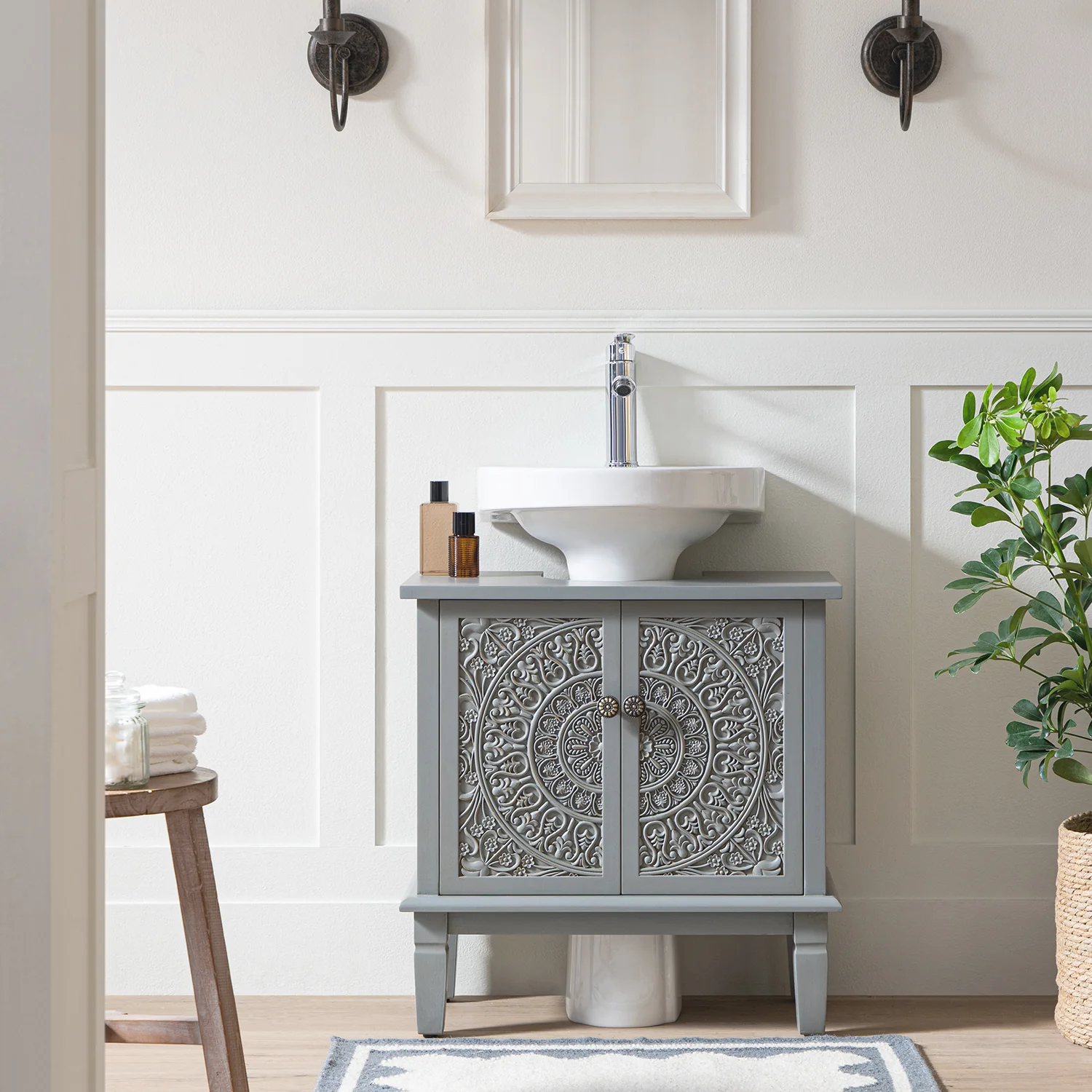 Chantilly Mid Grey Carved Bathroom Undersink Unit - Image 2