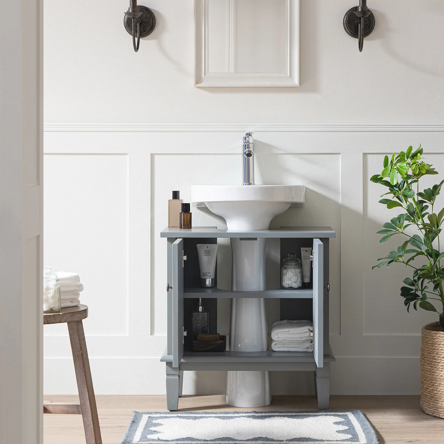 Chantilly Mid Grey Carved Bathroom Undersink Unit - Image 3