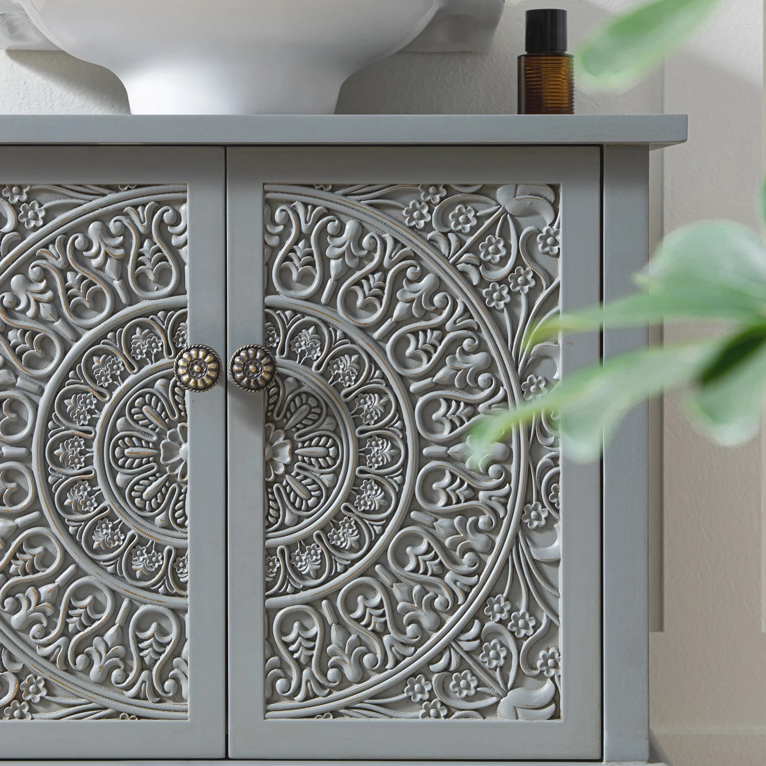 Chantilly Mid Grey Carved Bathroom Undersink Unit - Image 4