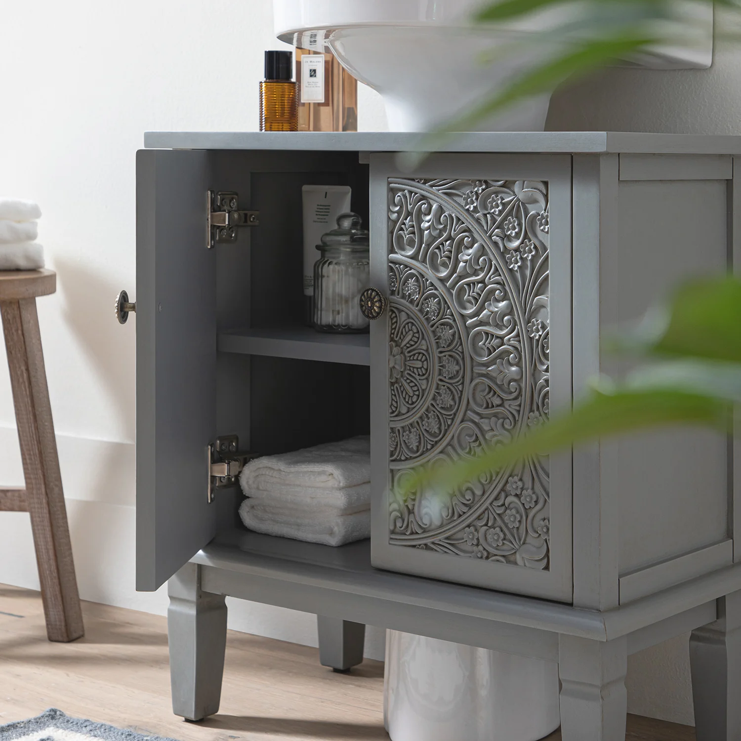 Chantilly Mid Grey Carved Bathroom Undersink Unit - Image 5
