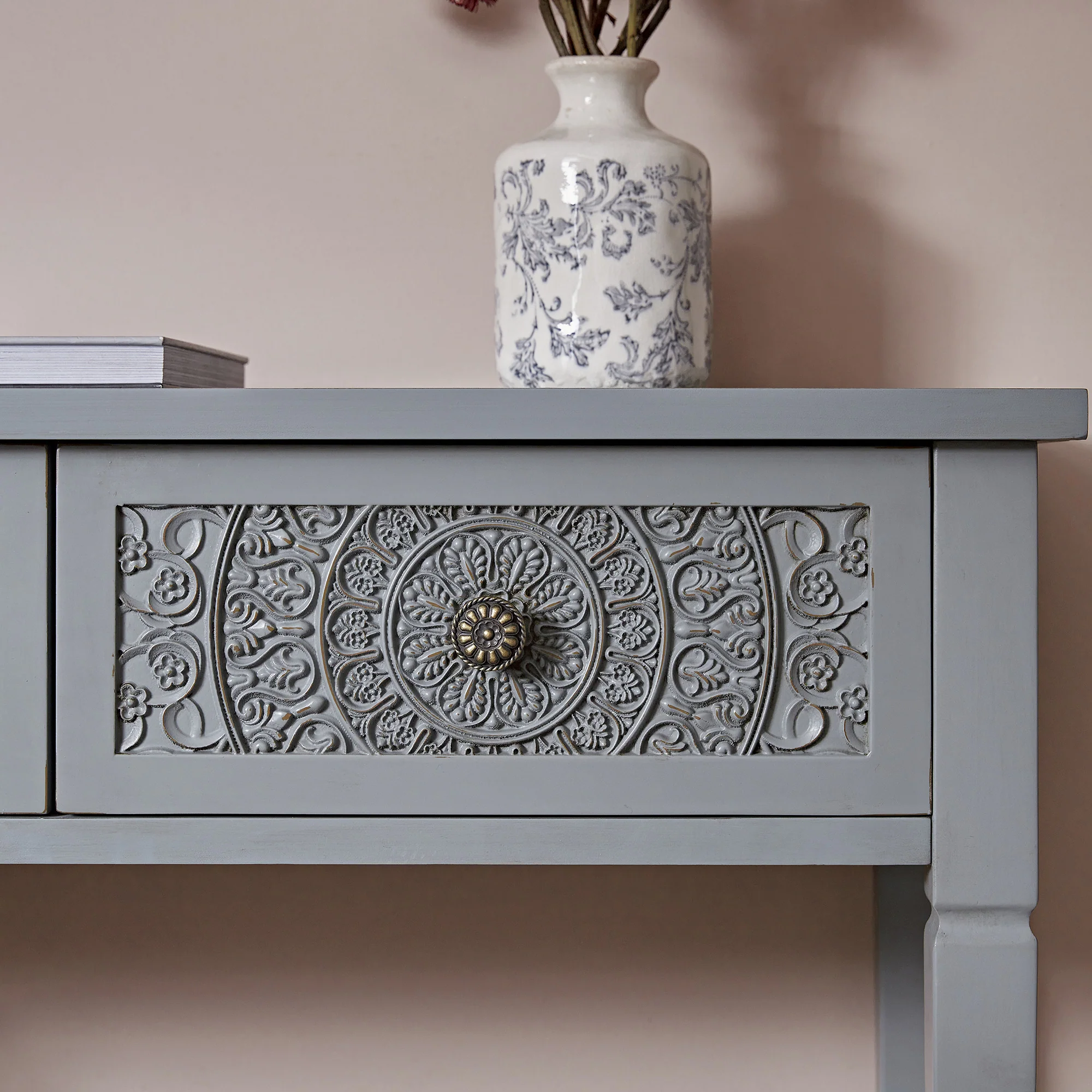 Chantilly Mid Grey Carved Console/ Dressing Table - Image 5