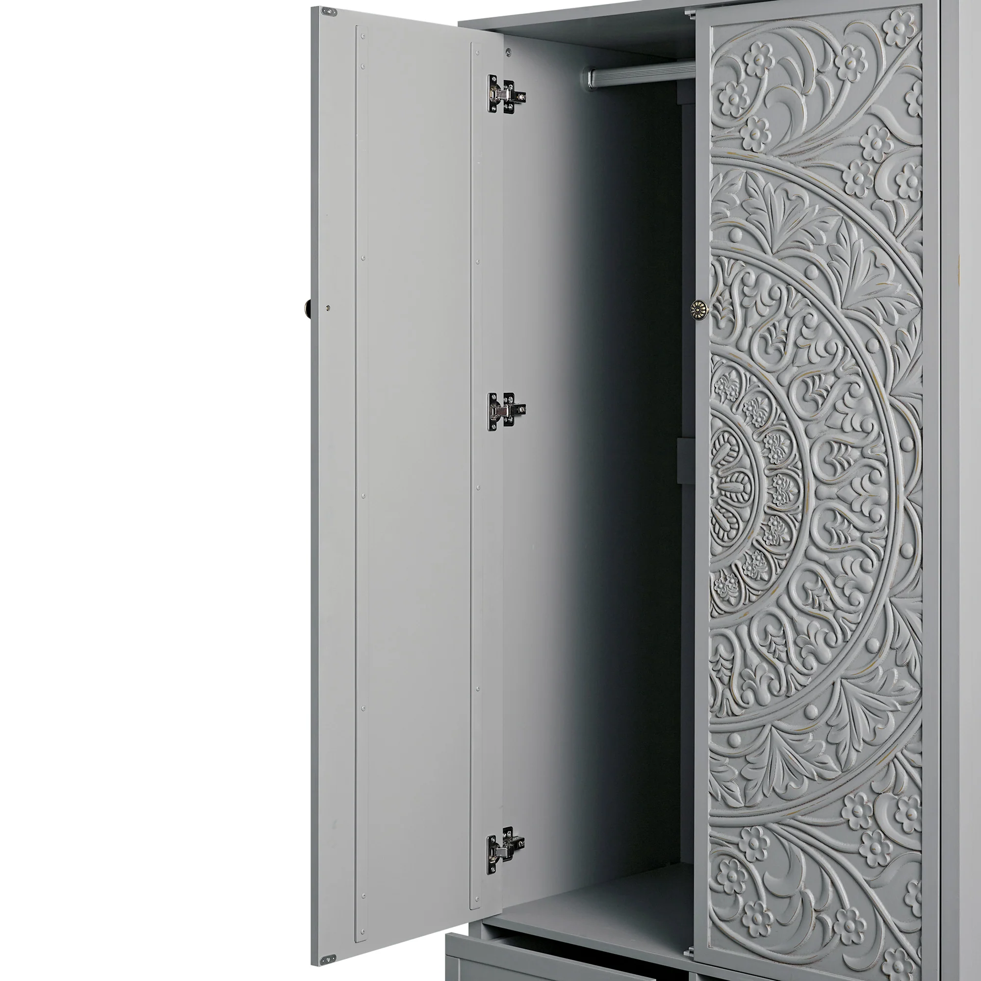 Chantilly Mid Grey Carved Double Wardrobe - Image 15