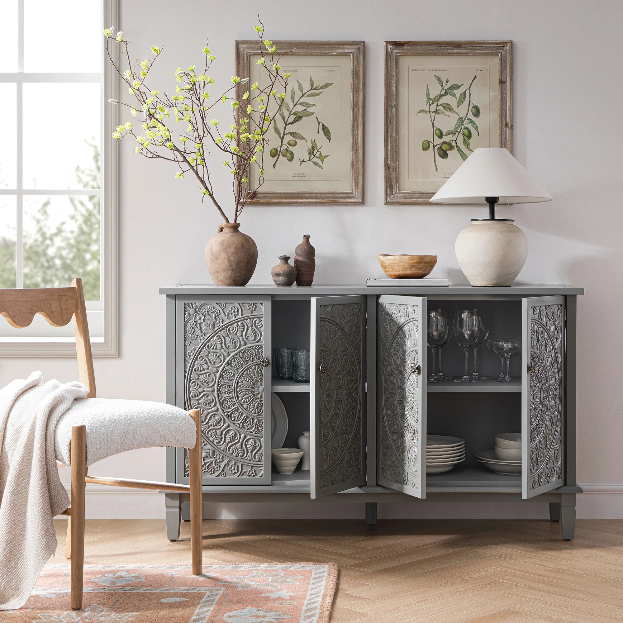 Chantilly Mid Grey Carved Large Sideboard - Image 3