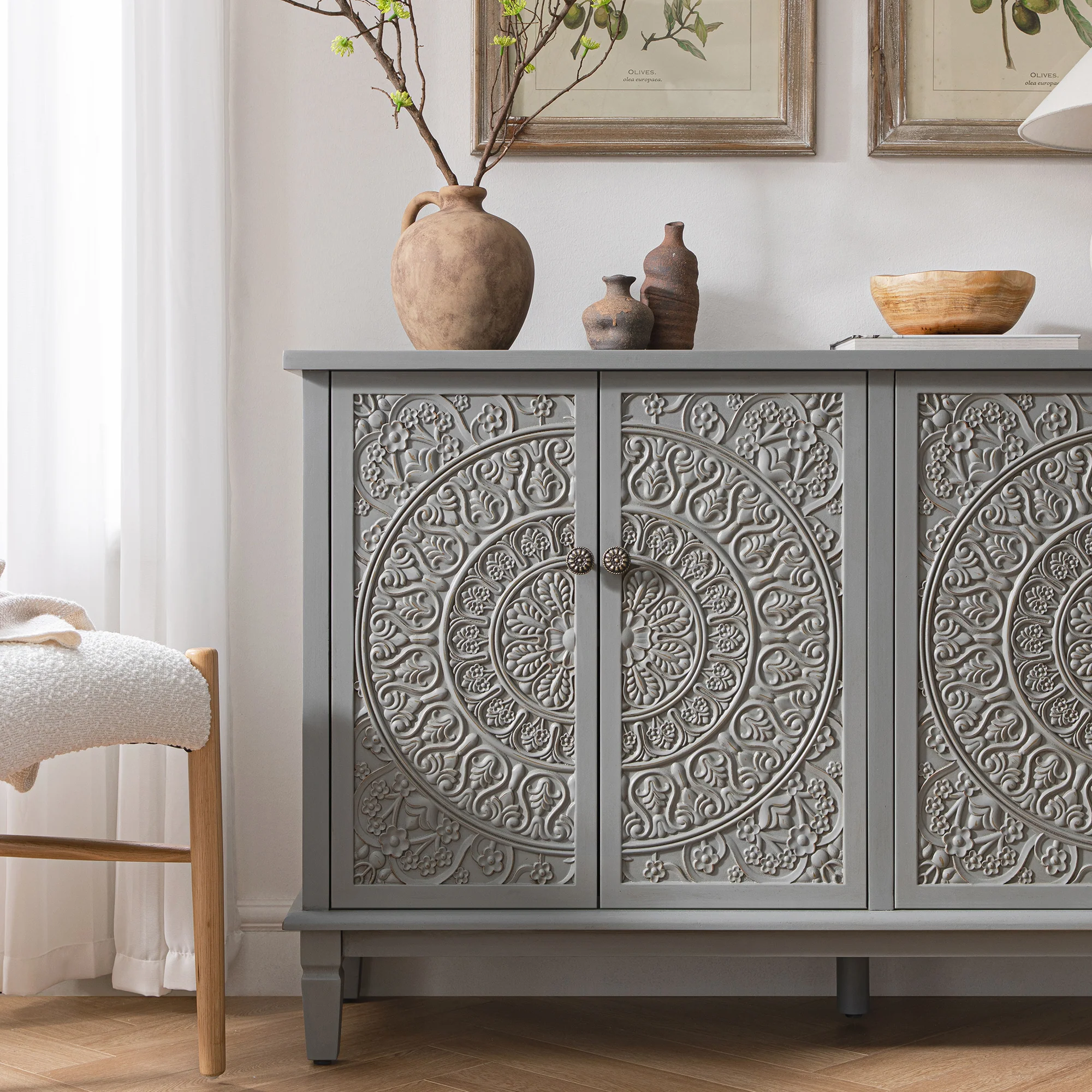 Chantilly Mid Grey Carved Large Sideboard - Image 4