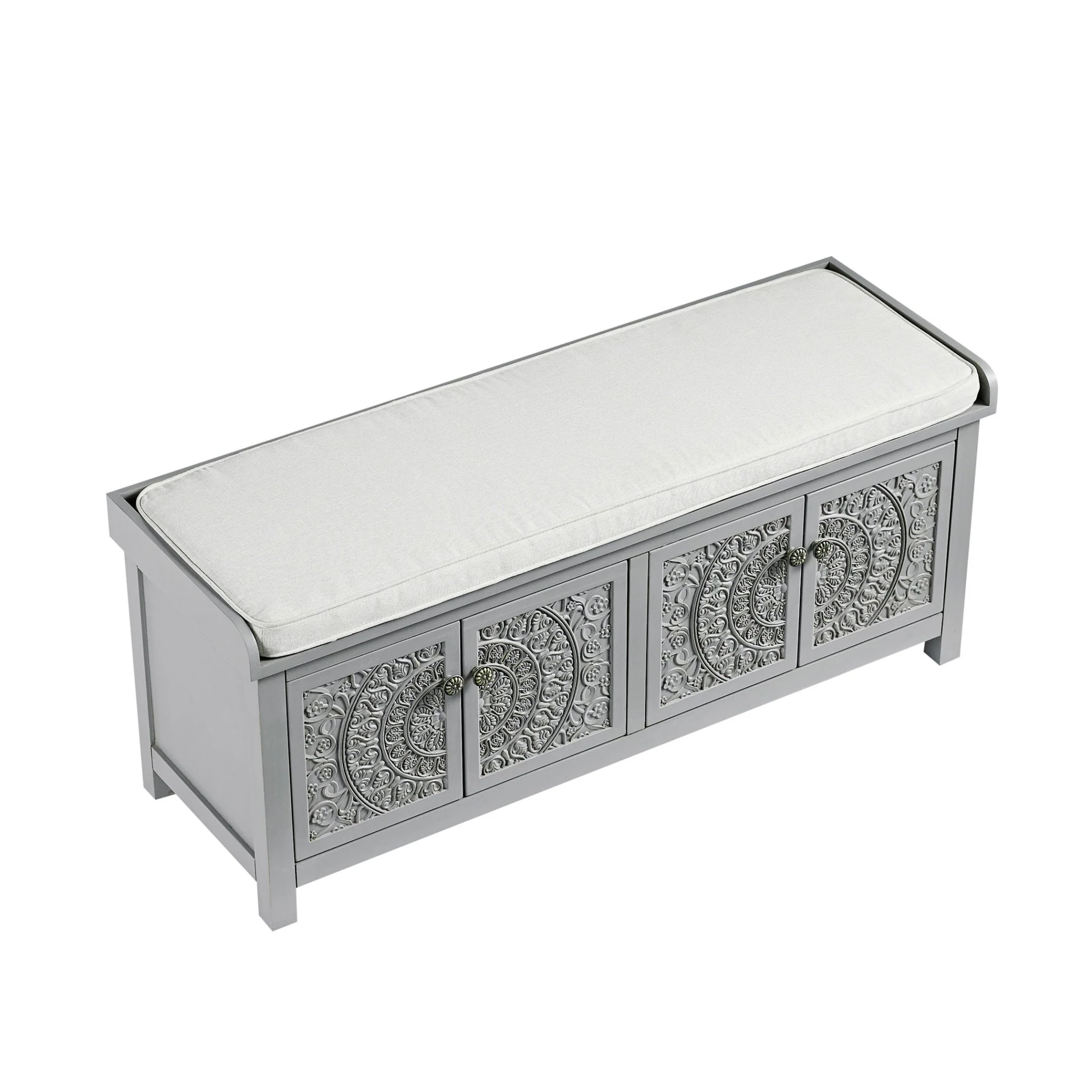 Chantilly Mid Grey Carved Storage Bench - Image 11