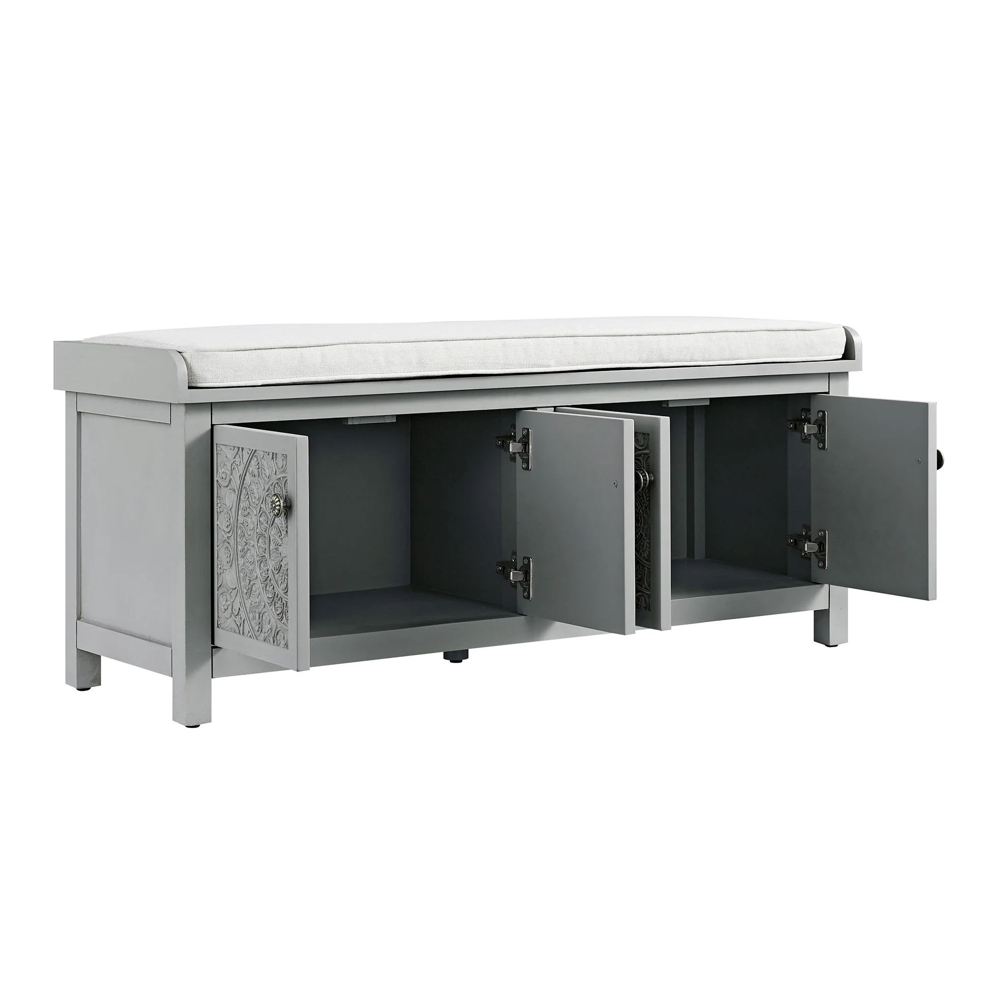 Chantilly Mid Grey Carved Storage Bench - Image 13
