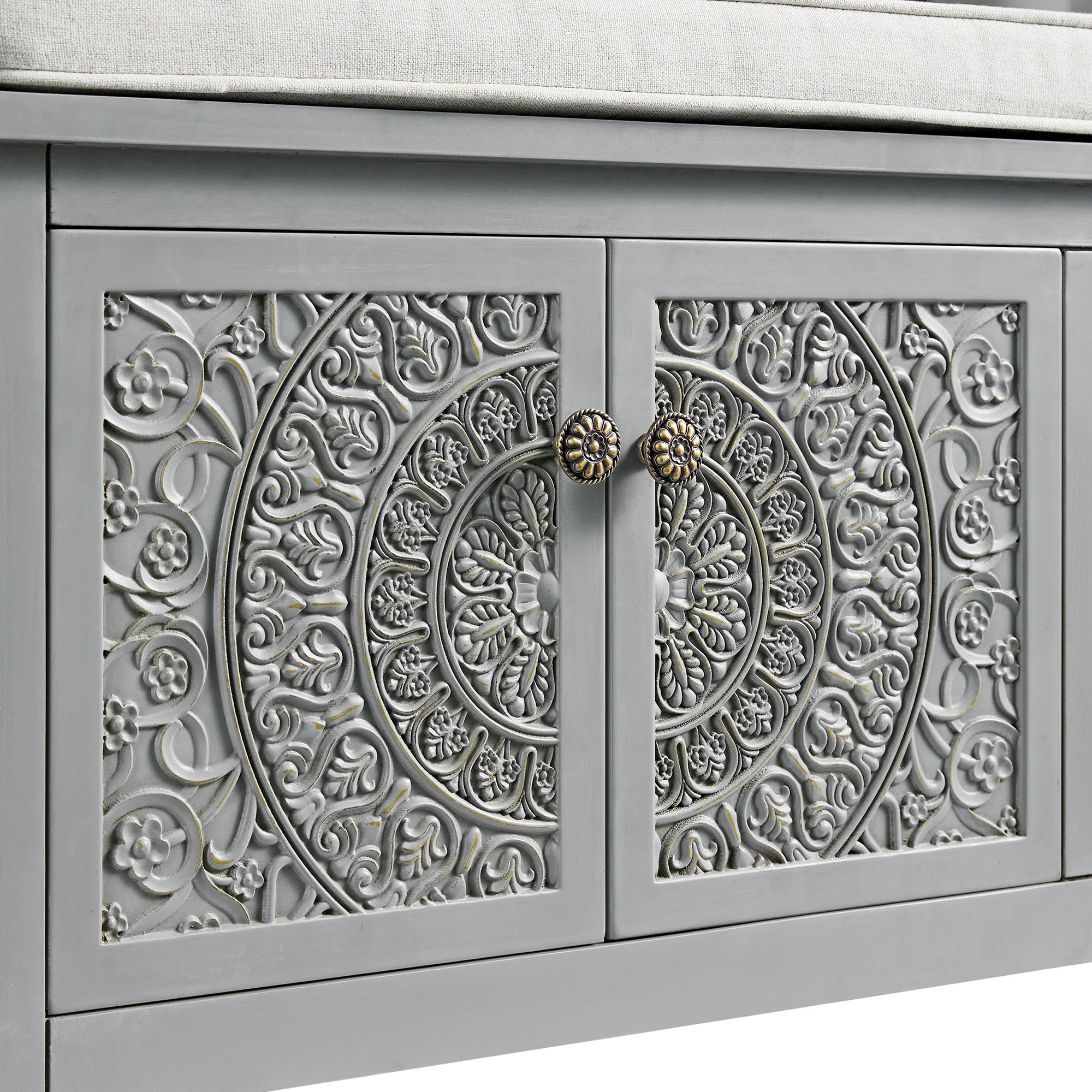 Chantilly Mid Grey Carved Storage Bench - Image 16