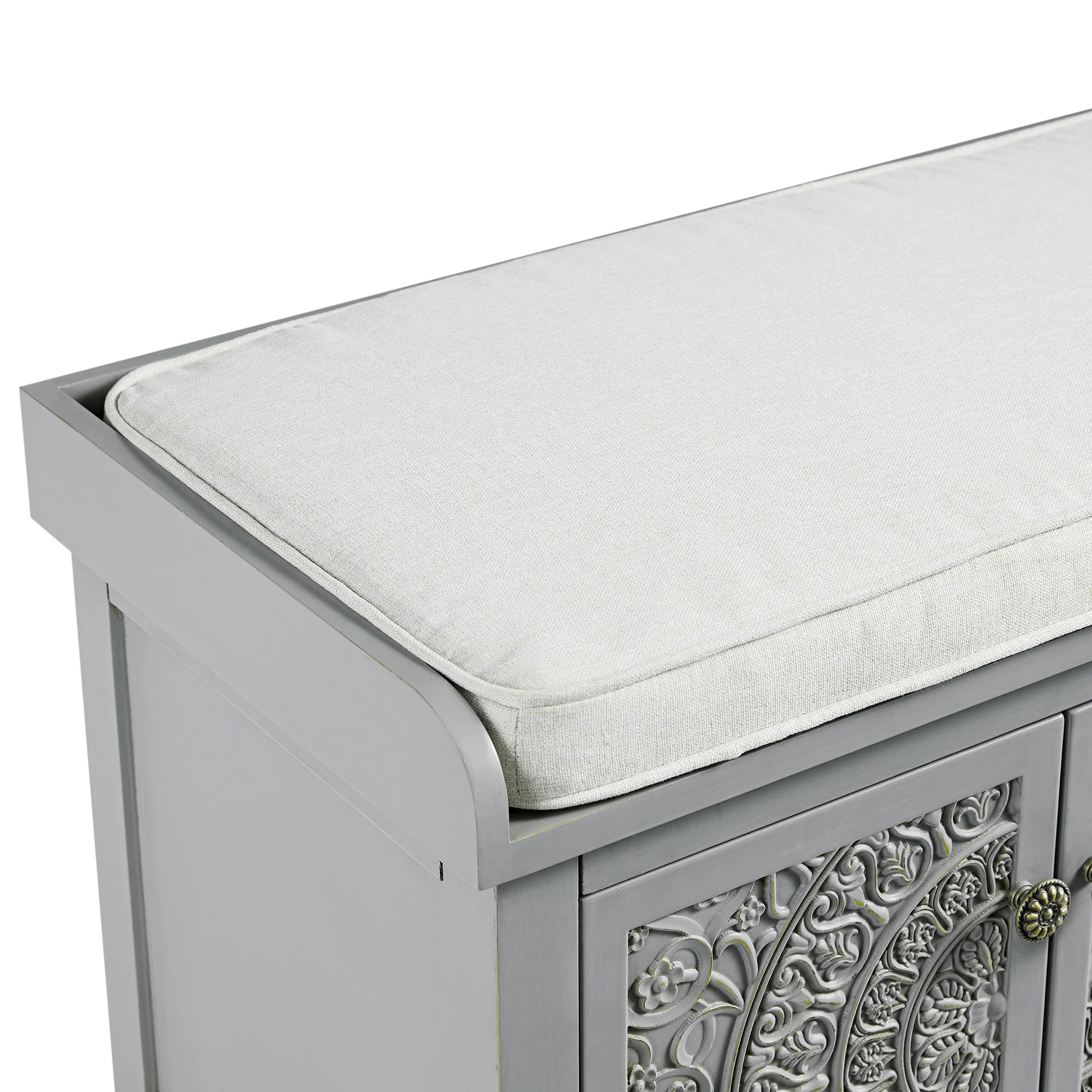 Chantilly Mid Grey Carved Storage Bench - Image 17