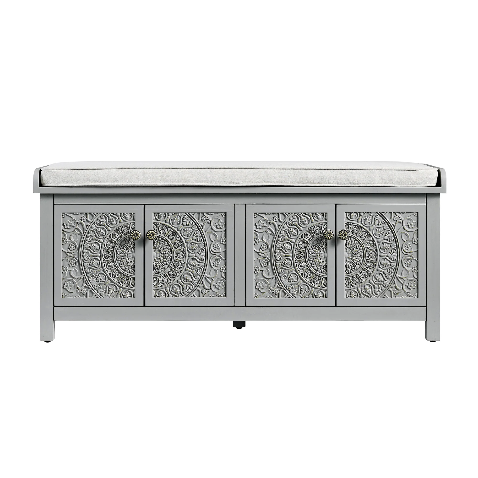 Chantilly Mid Grey Carved Storage Bench - Image 8