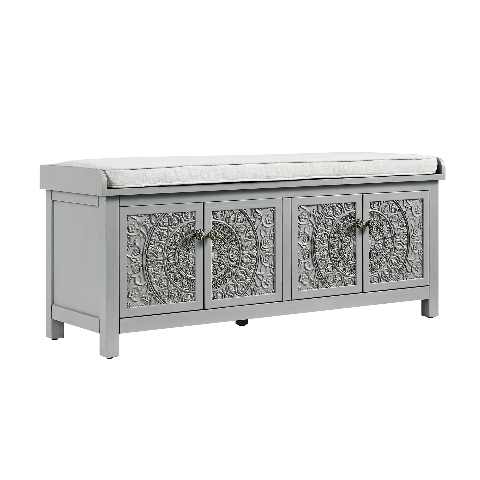 Chantilly Mid Grey Carved Storage Bench - Image 9