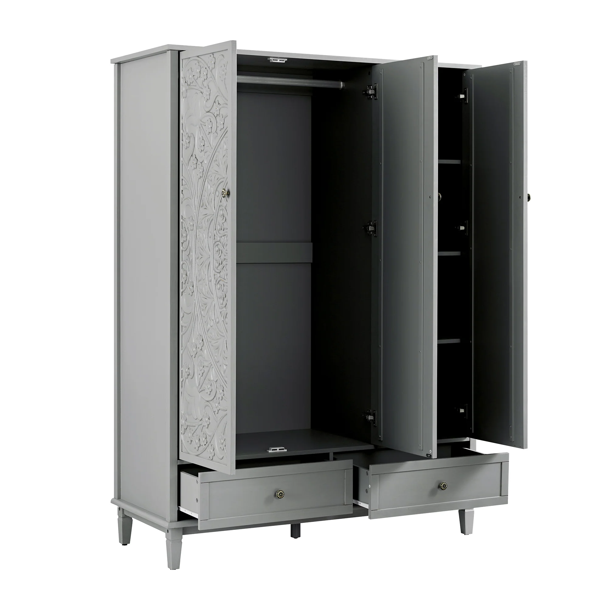 Chantilly Mid Grey Carved Triple Wardrobe - Image 11