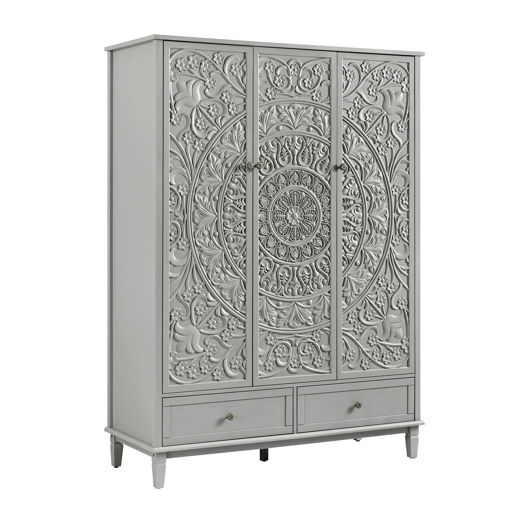 Chantilly Mid Grey Carved Triple Wardrobe - Image 8
